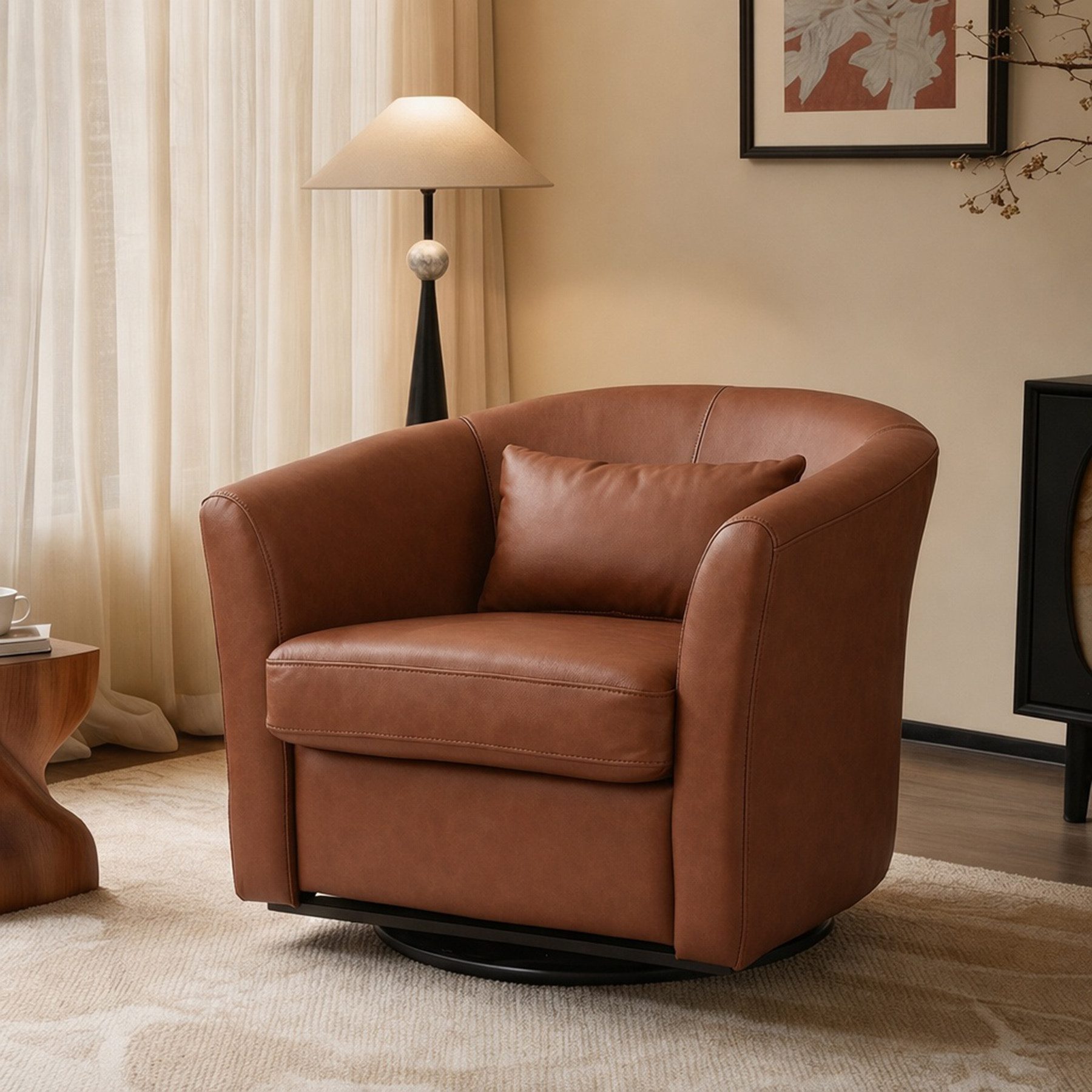 HomeMiYN Ohrensessel Ohrensessel Wohnzimmer Sessel Kunstleder Polstersessel Komfortabel, 360°-Drehfunktion