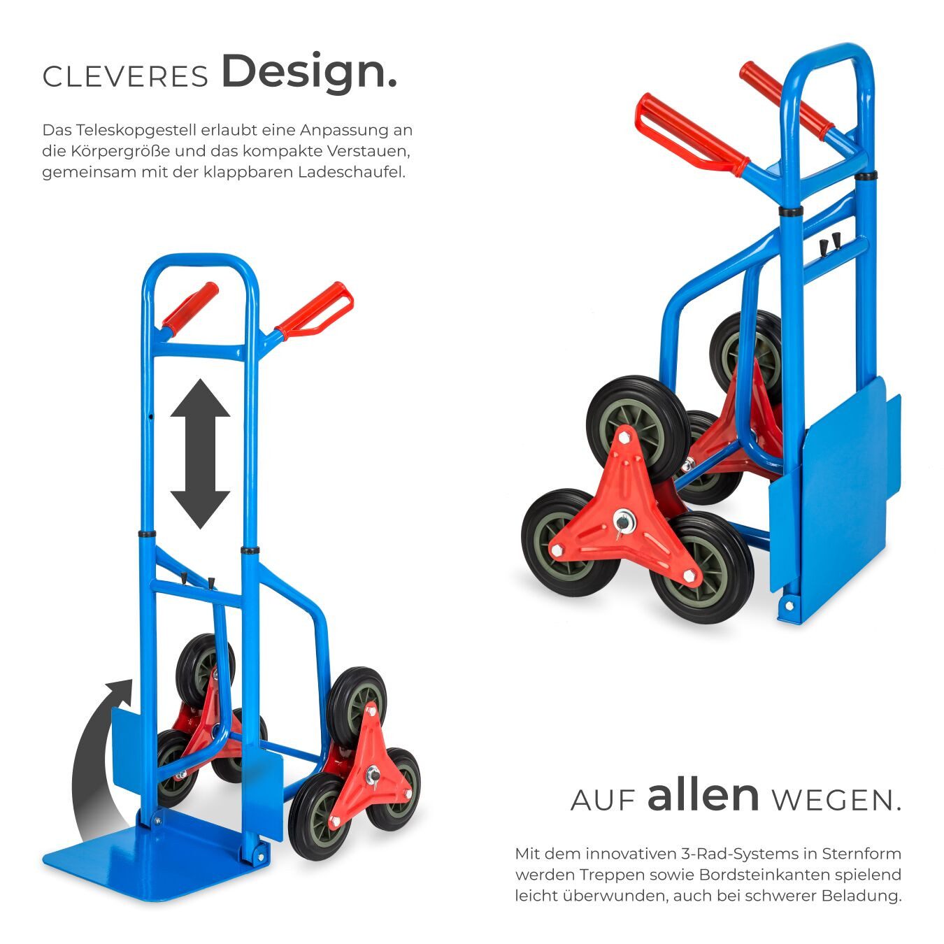 tectake Sackkarre Treppenkarre bis 200kg - Sternförmige Räder für müheloses, (Einzelartikel, 1 St), Stabile Stahlschweißkonstruktion für langlebige Belastbarkeit