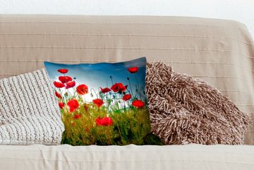 MuchoWow Dekokissen Mohnblumen - Toskana - Sonne - Rot - Blau, Zierkissen mit Füllung für Wohzimmer, Schlafzimmer, Deko, Sofakissen