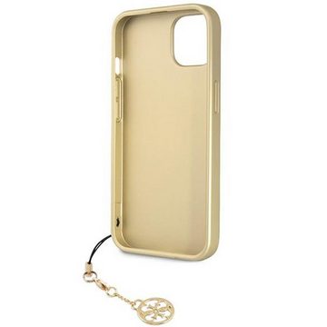 Guess Handyhülle Guess 4G Charms Apple iPhone 14 Hard Case Cover Schutzhülle Kette Anhänger Braun / Gold