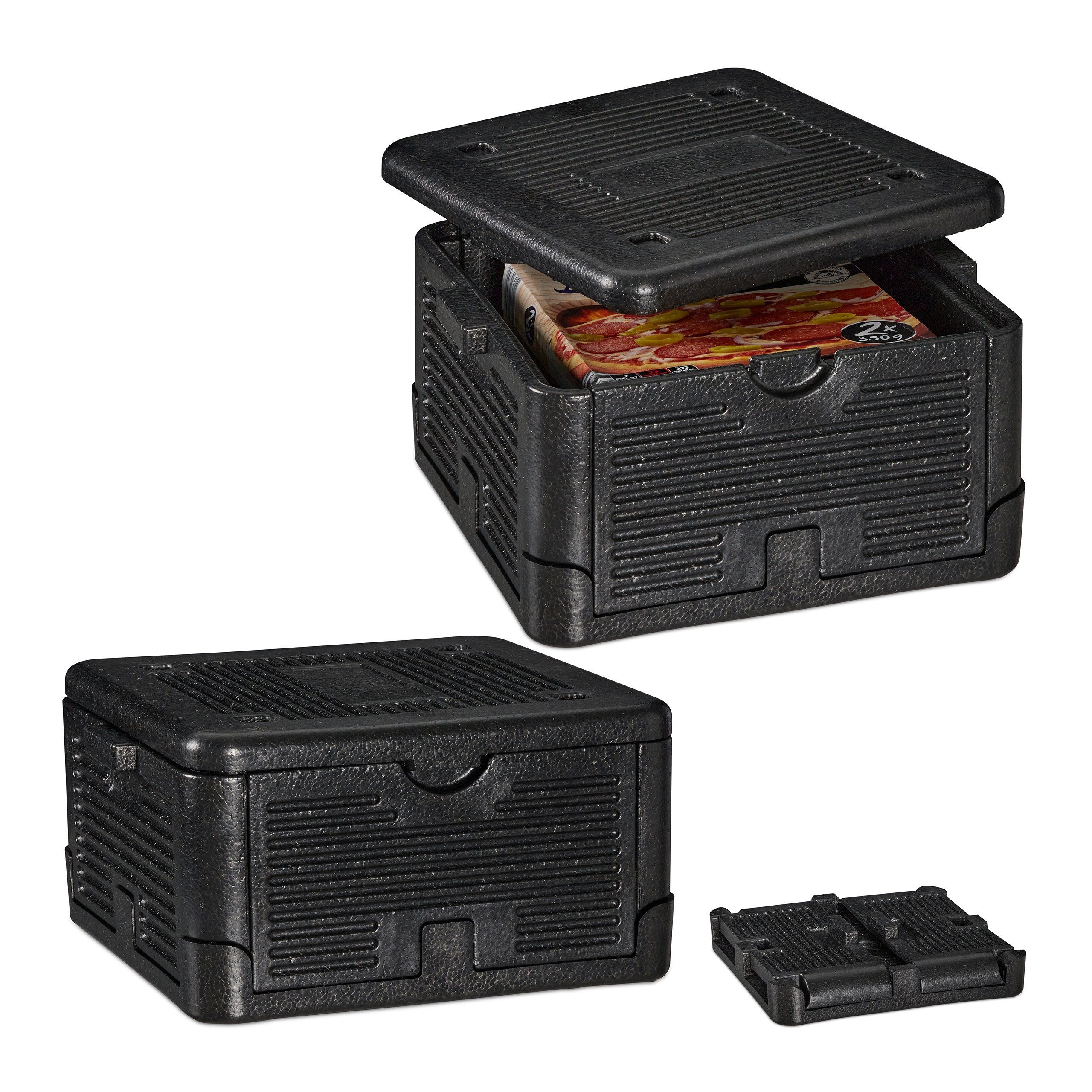 Relaxdays 10 x Thermobox für Essen, klappbare Isolierbox, mit Deckel, EPP,  24 Liter, für Pizza Lieferservice, Einkäufe, schwarz