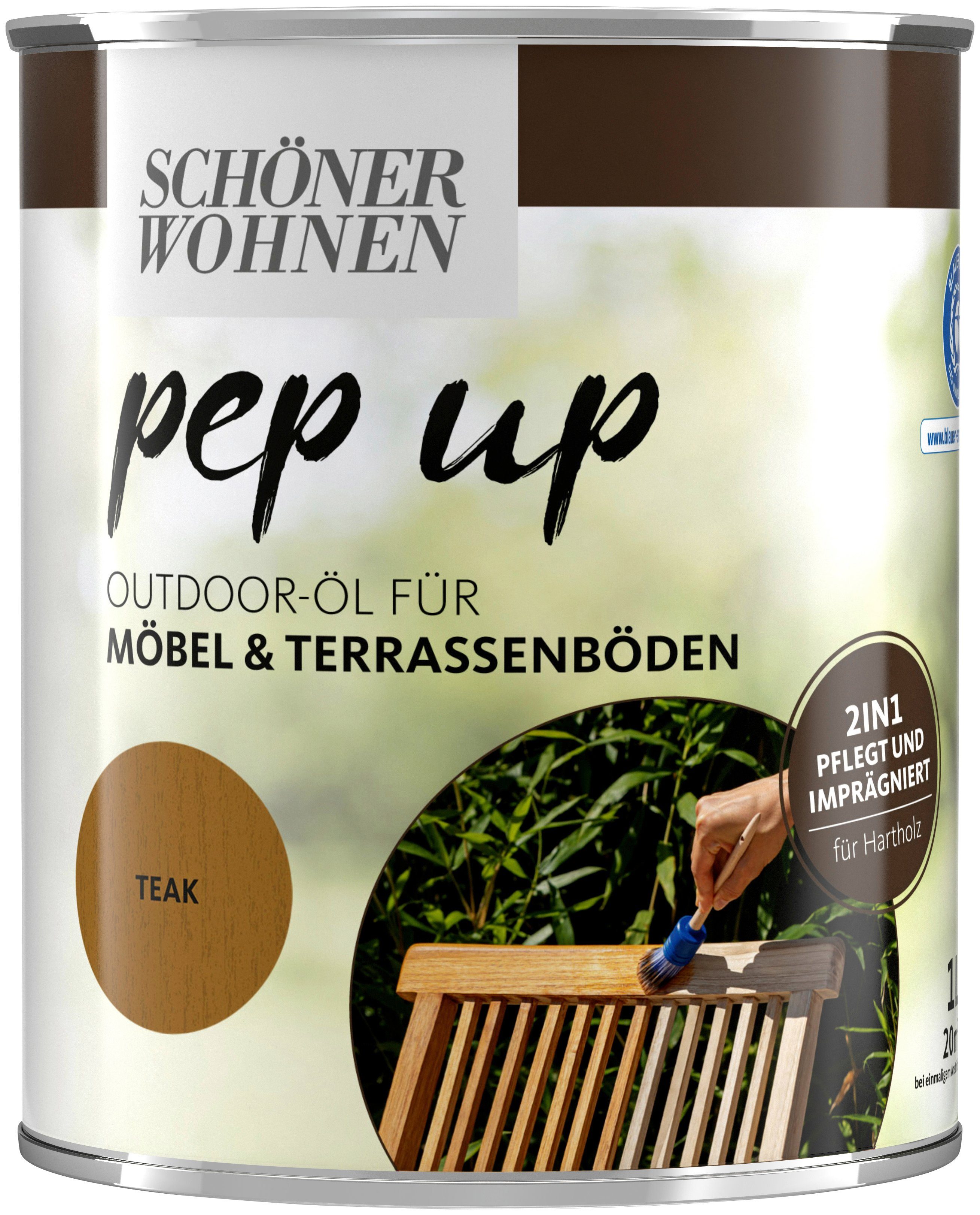 SCHÖNER WOHNEN FARBE Holzöl pep up Outdoor, 1 Liter, für Möbel & Terrassenböden, pflegt & imprägniert teak