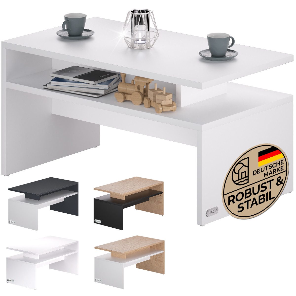 Casaria Couchtisch Sacramento, Holz Weiß mit Stauraum 95x55x50cm 2 Ablagen günstig online kaufen