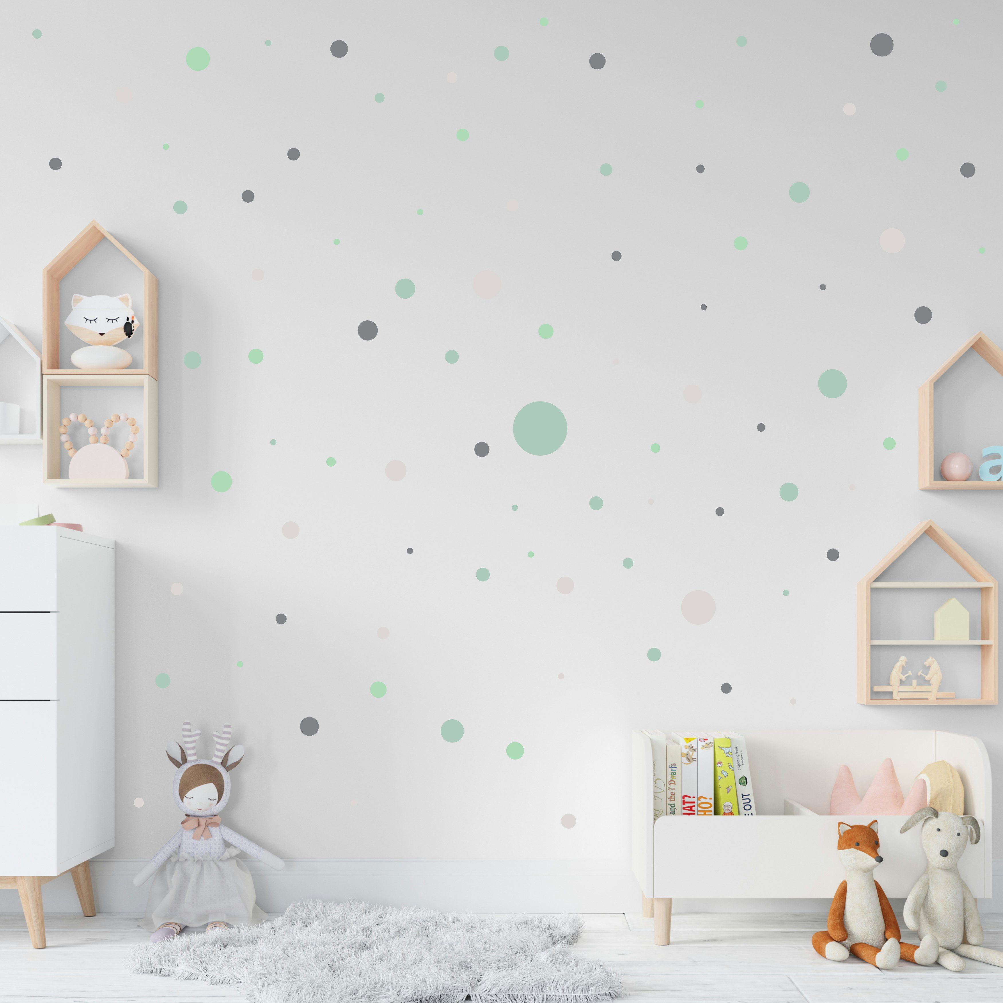 Wandtattoo PUNALU grau Set Wandtattoo Stück abziehbar Babyzimmer mint für 176 Aufkleber, Kreis rückstandslos Kinderzimmer selbstklebend,