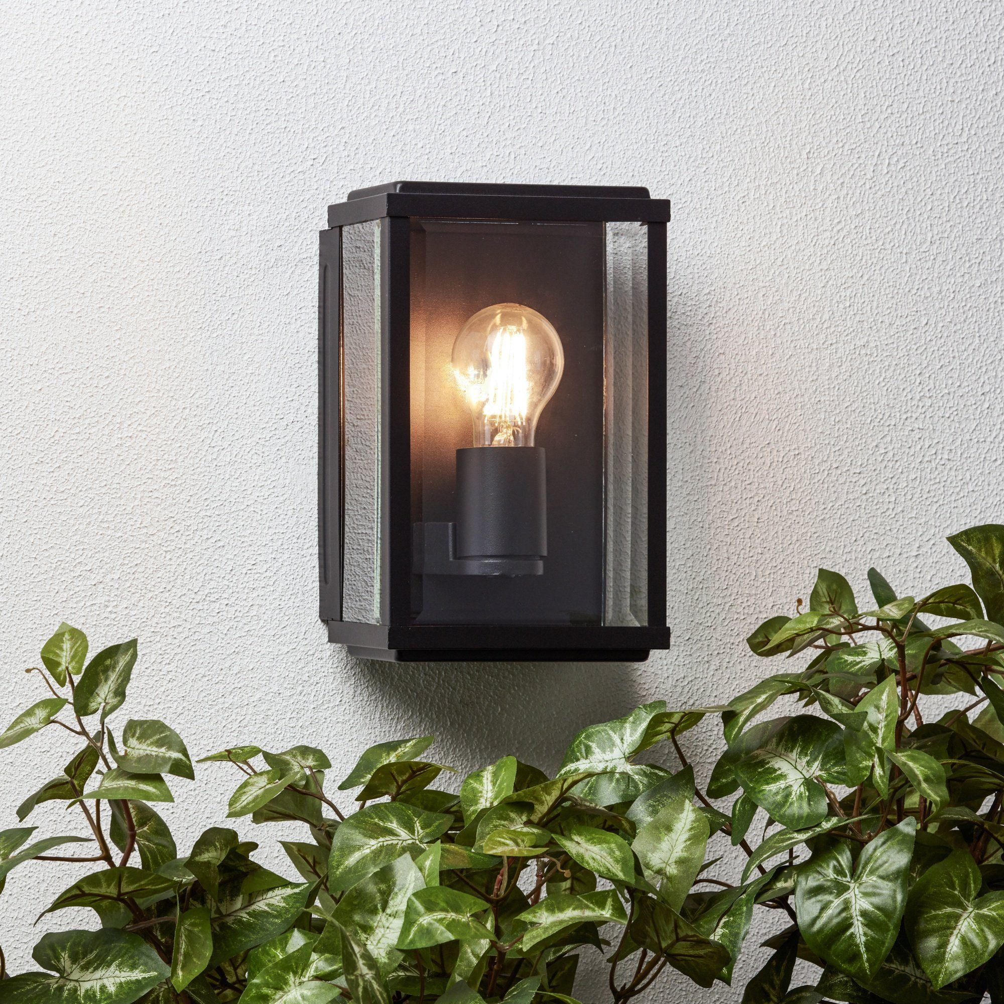 Lightbox Außen-Wandleuchte, ohne Leuchtmittel, Haustürbeleuchtung 25 x 16 x 12 cm, E27, Metall/Glas, schwarz