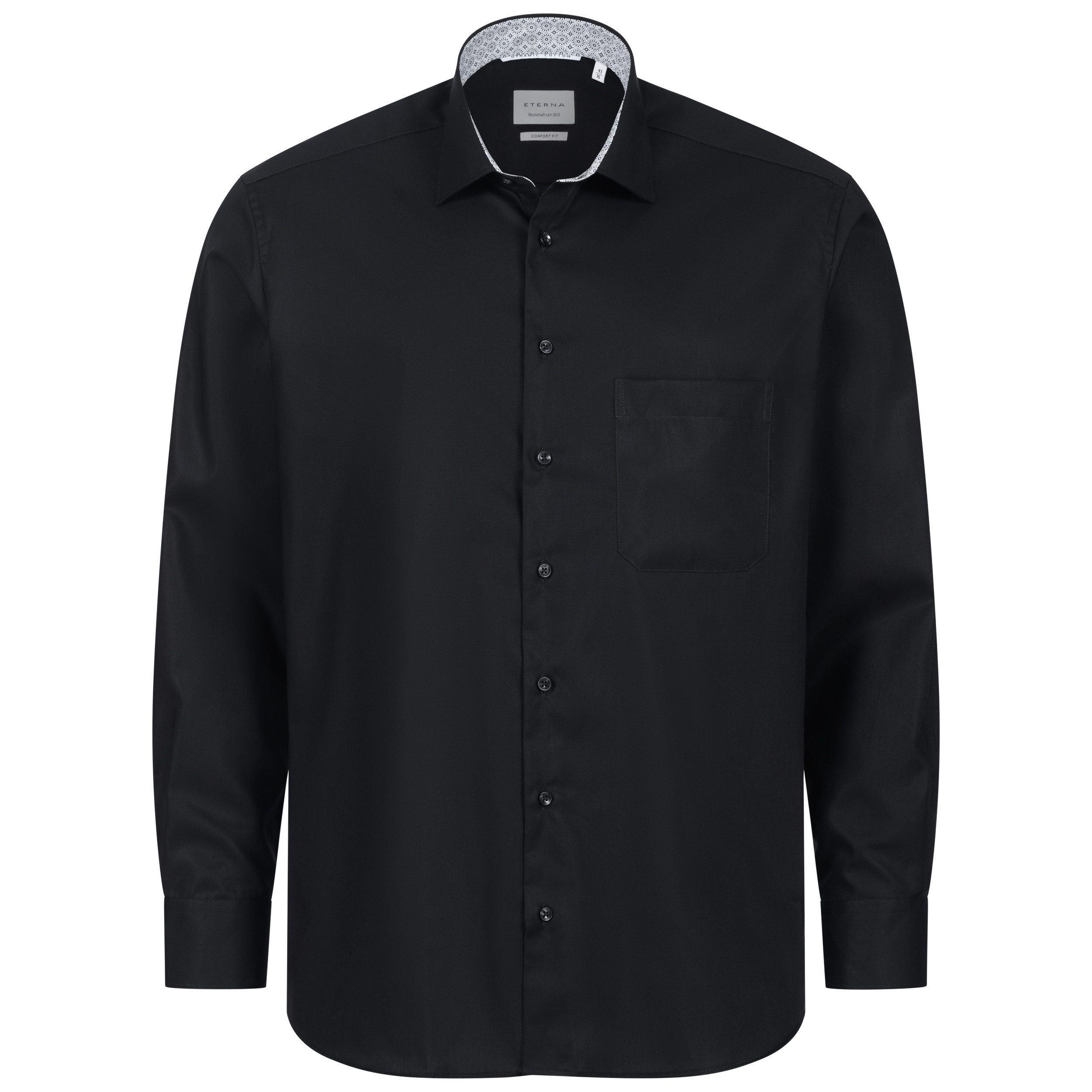 Eterna Businesshemd Comfort Fit I Schwarz I Langarm I Bügelfrei I Dynamic Cotton™ Regular Langarm 65cm I Kentkragen mit Ausputz I 100% Baumwolle