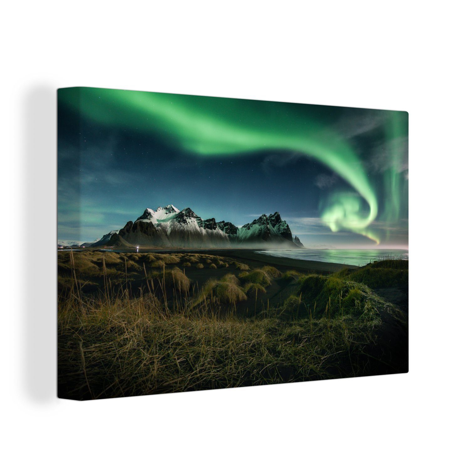Wandbild (1 30x20 cm in Island, Wanddeko, OneMillionCanvasses® St), Berg Leinwandbild Aufhängefertig, Vestrahorn Leinwandbilder,