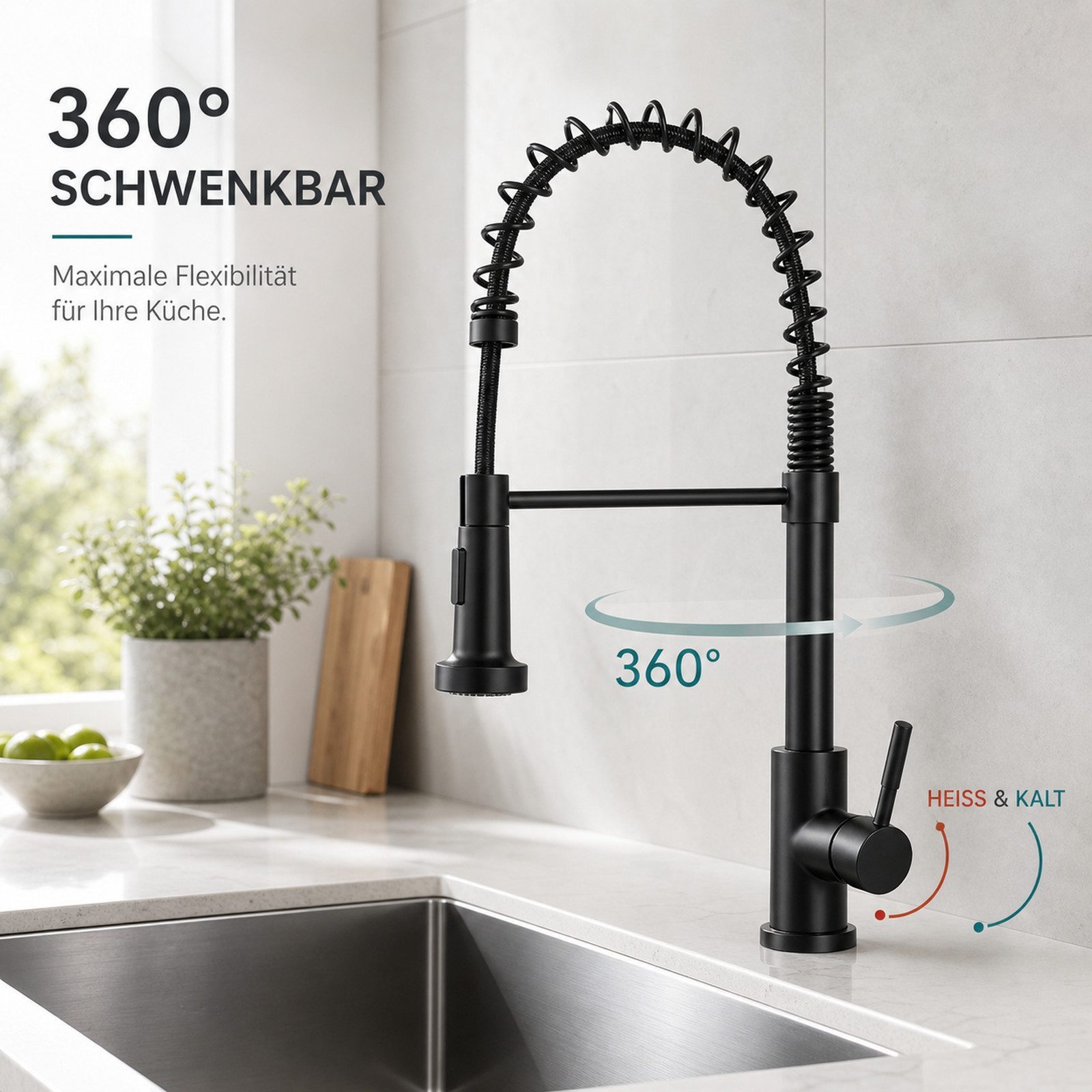 Ledklang Spültischarmatur Edelstahl 360° drehbar Ausziehbarer Brause 2 Strahlarten Küchenarmatur (1-St) für Einhebelmischer Mischbatterie Wasserhahn Küche – Bild 5 von 5