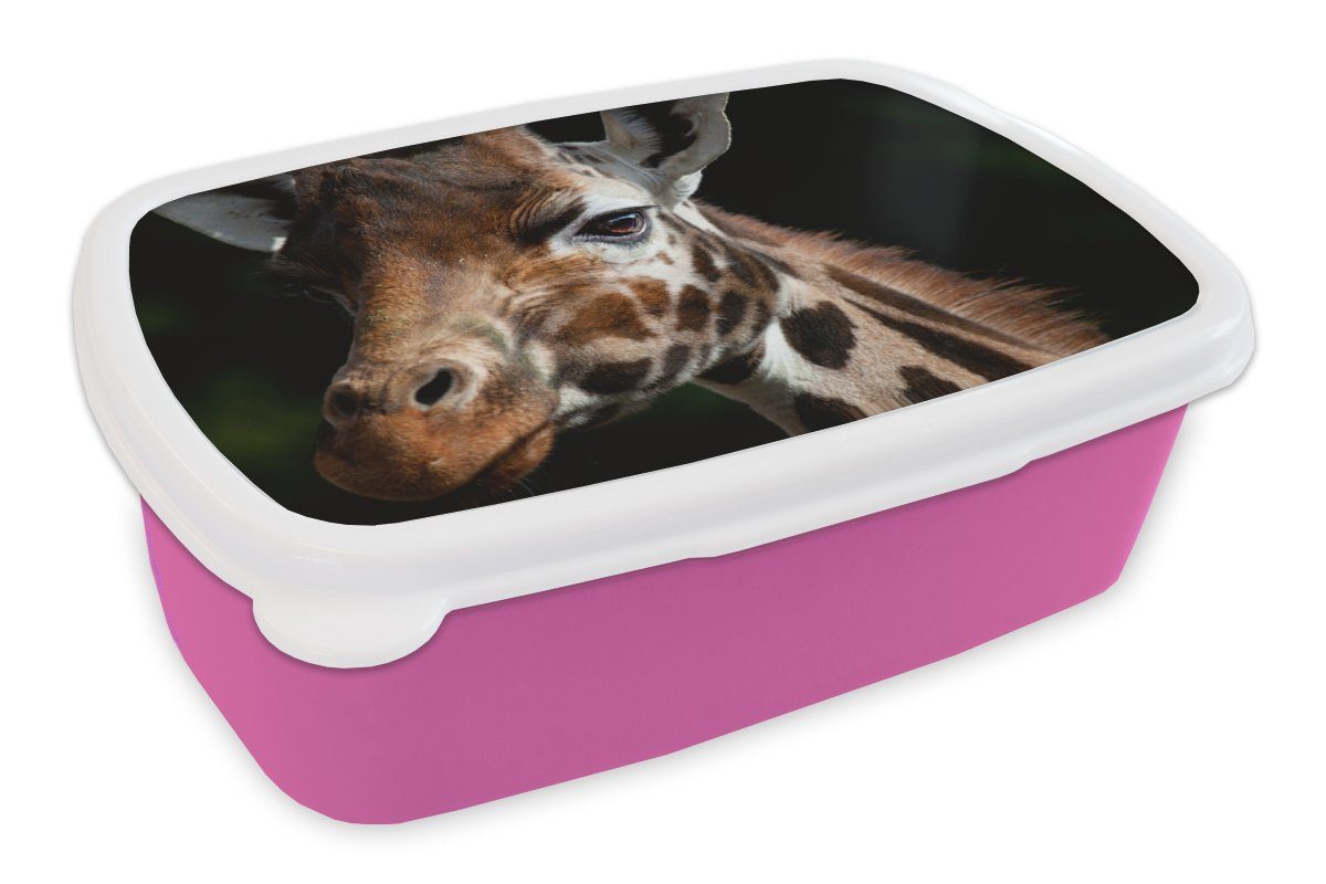 MuchoWow Lunchbox Giraffe - Leicht - Schwarz, Kunststoff, (2-tlg), Brotbox für Erwachsene, Brotdose Kinder, Snackbox, Mädchen, Kunststoff rosa