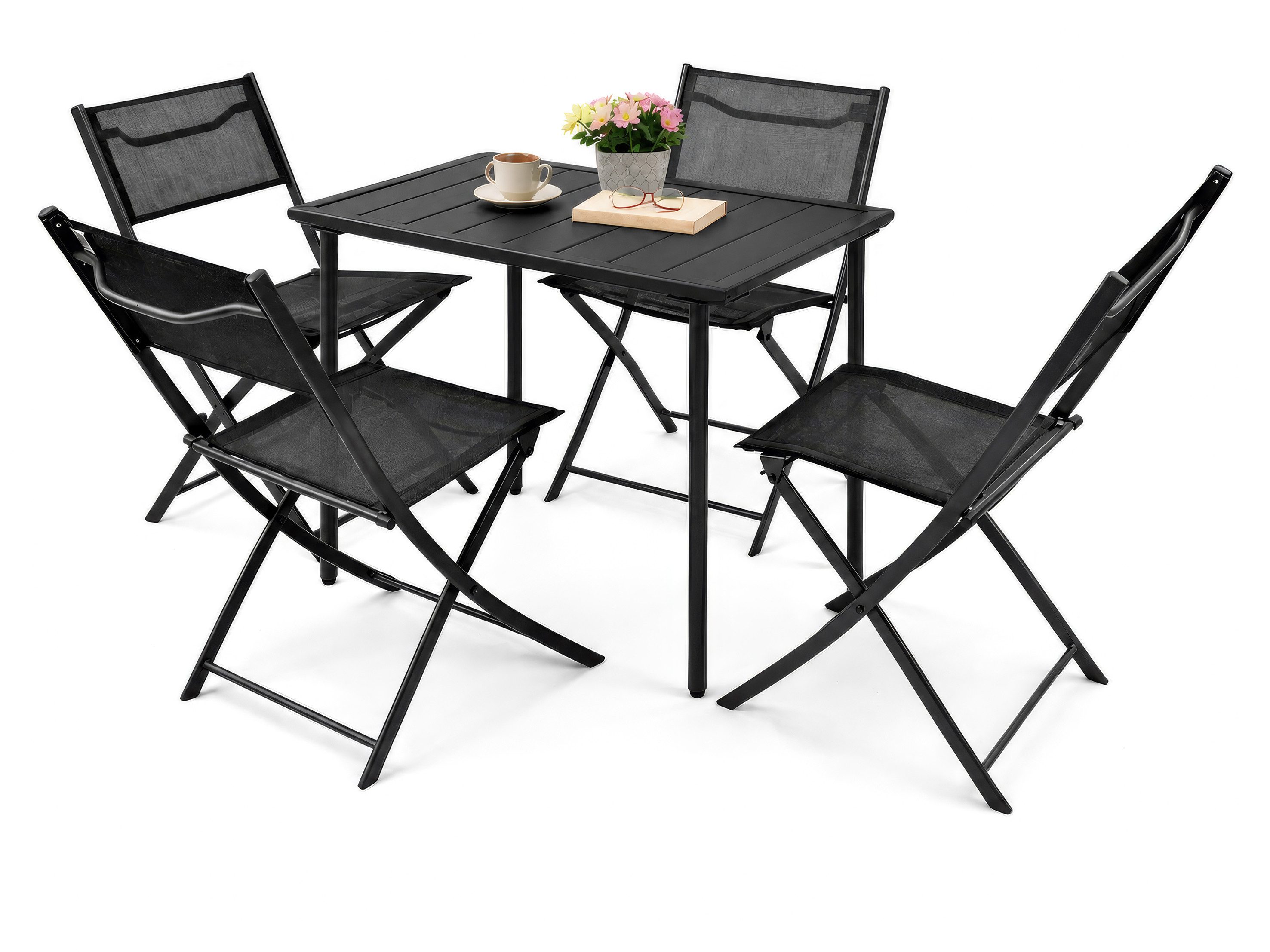 VCM Garten-Essgruppe 5 teiliges Gartenmöbel Balkon Set Sumila mit Tisch, (Set, 5-tlg., 1x Tisch 4x Stuhl)