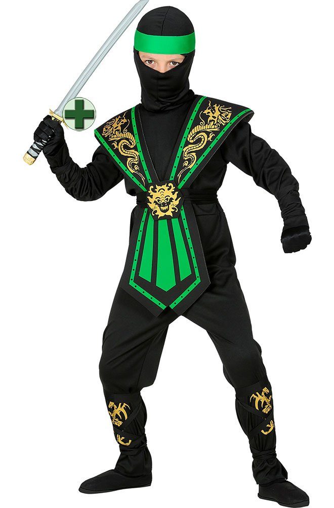 Kostüm Ninja Samurai grün schwarz mit Schwert