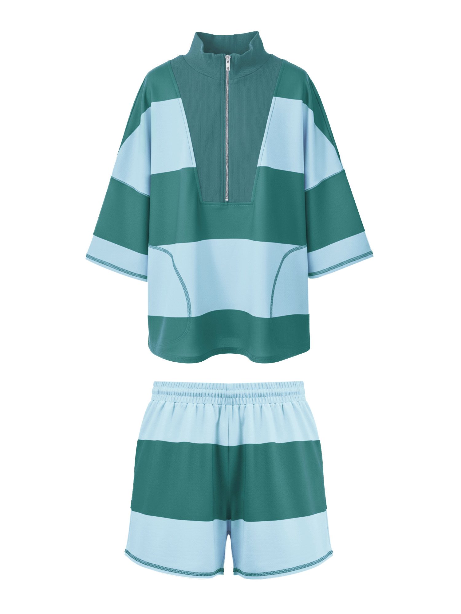 Imily Bela Hausanzug Damen Gestreifte Trainingsshorts-Sets (Set, 2 tlg., Sweatshirt + Shorts) mit Taschen