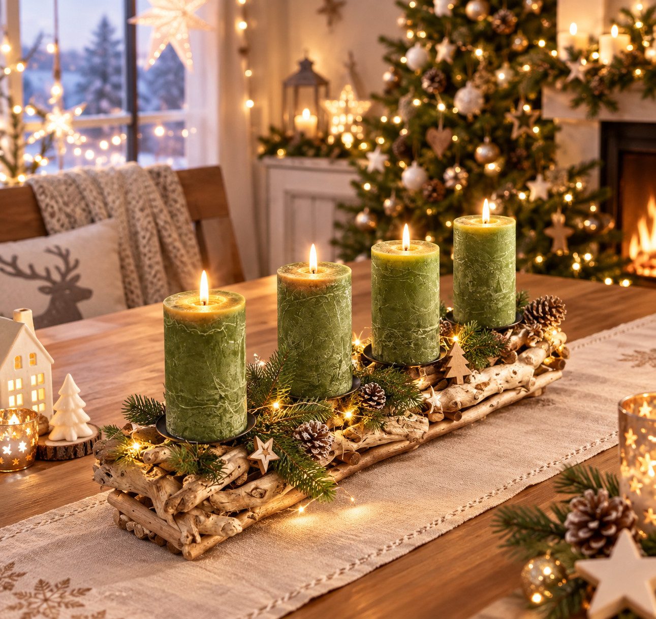 Home-trends24.de Adventskranz Adventskranz Kerzenhalter Natur Kerzen Board Weihnachten Deko 50 cm