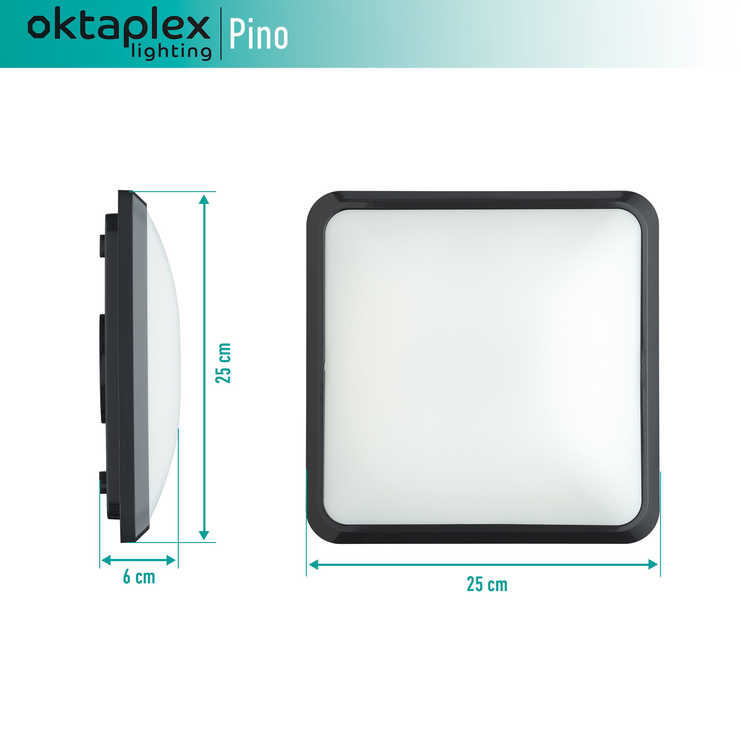 Oktaplex lighting LED Deckenleuchte Porto Deckenlampe eckig 25cm, Warmweißes Licht, LED fest verbaut, Warmweiß, LED Deckenleuchte IP20 Deckenlampe anthrazit Wandlampe
