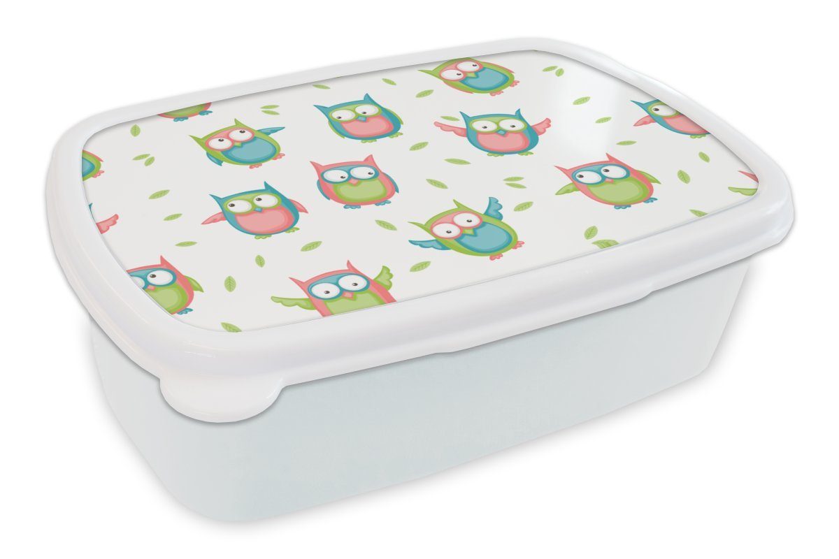 MuchoWow Lunchbox Eulen - Muster - Kinder, Kunststoff, (2-tlg), Brotbox für Kinder und Erwachsene, Brotdose, für Jungs und Mädchen weiß
