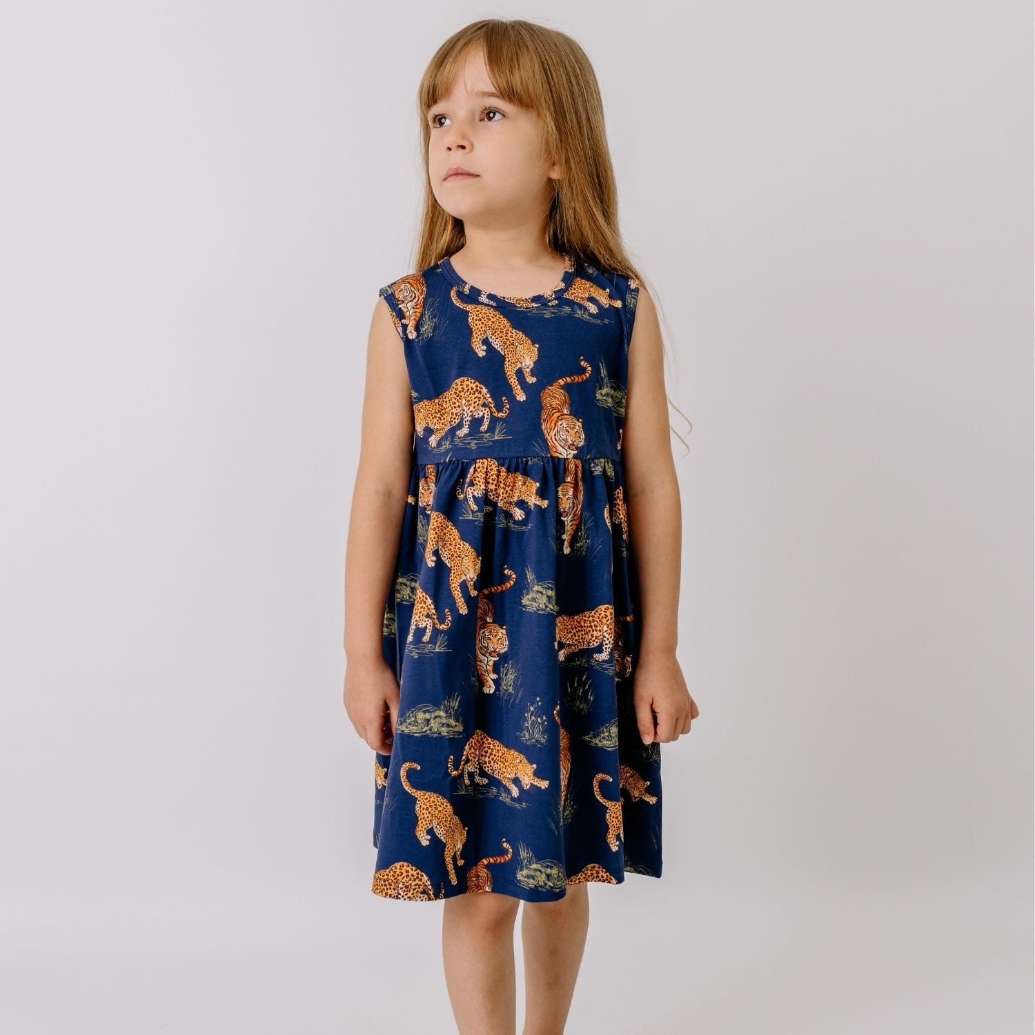 Walkiddy Jerseykleid Walkiddy Tiger & Leopard Bio Baumwolle GOTS Dunkelblau - Bio Baumwolle,GOTS, Kinderbekleidung,nachhaltige Klamotten