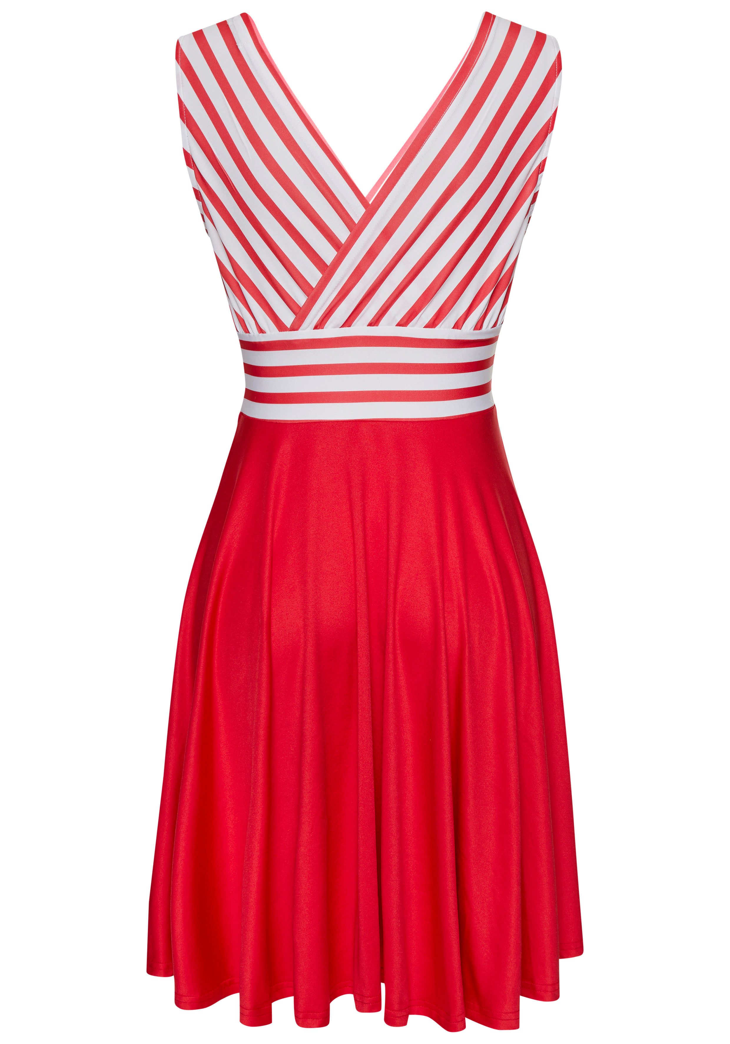 LASCANA Sommerkleid mit Streifenprint, bügelfreie Qualität, maritim tailliertes Minikleid, Streifenkleid, elegantes Strandkleid, casual – Bild 4 von 5
