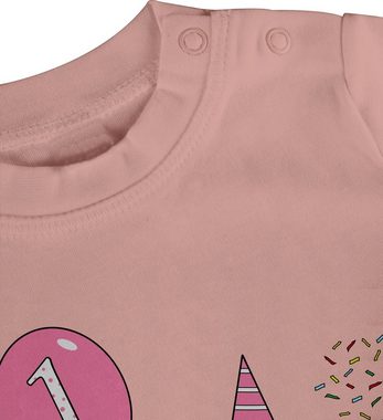 Shirtracer T-Shirt 1.Geburtstag - Baby - Rosa - Pinguin - Ballon - Konfetti Geburtstag Geschenk für Babys