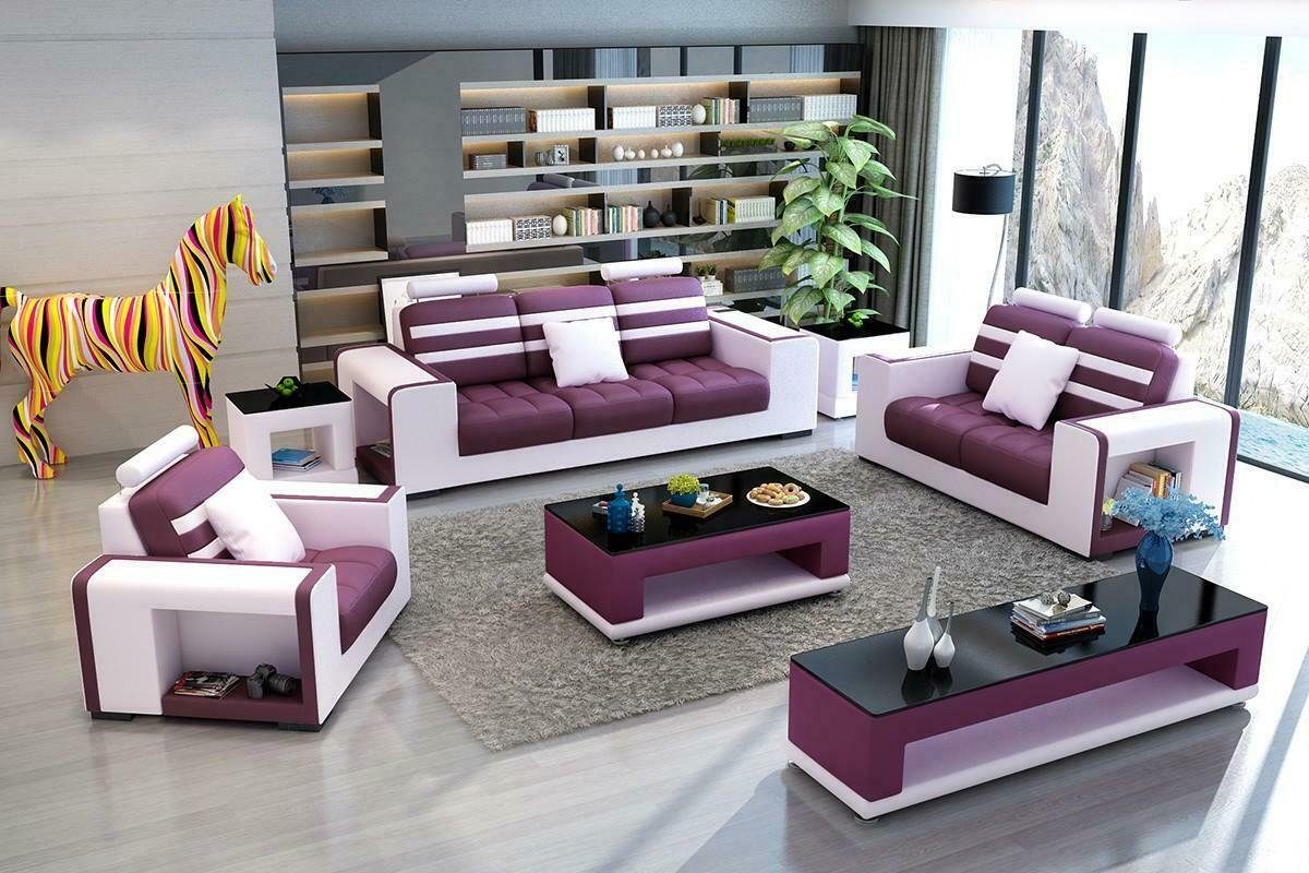JVmoebel Sofa Moderne schwarz-rote Sofagarnitur 3+2+1 Wohnlandschaft Garnitur Neu, Made in Europe Lila