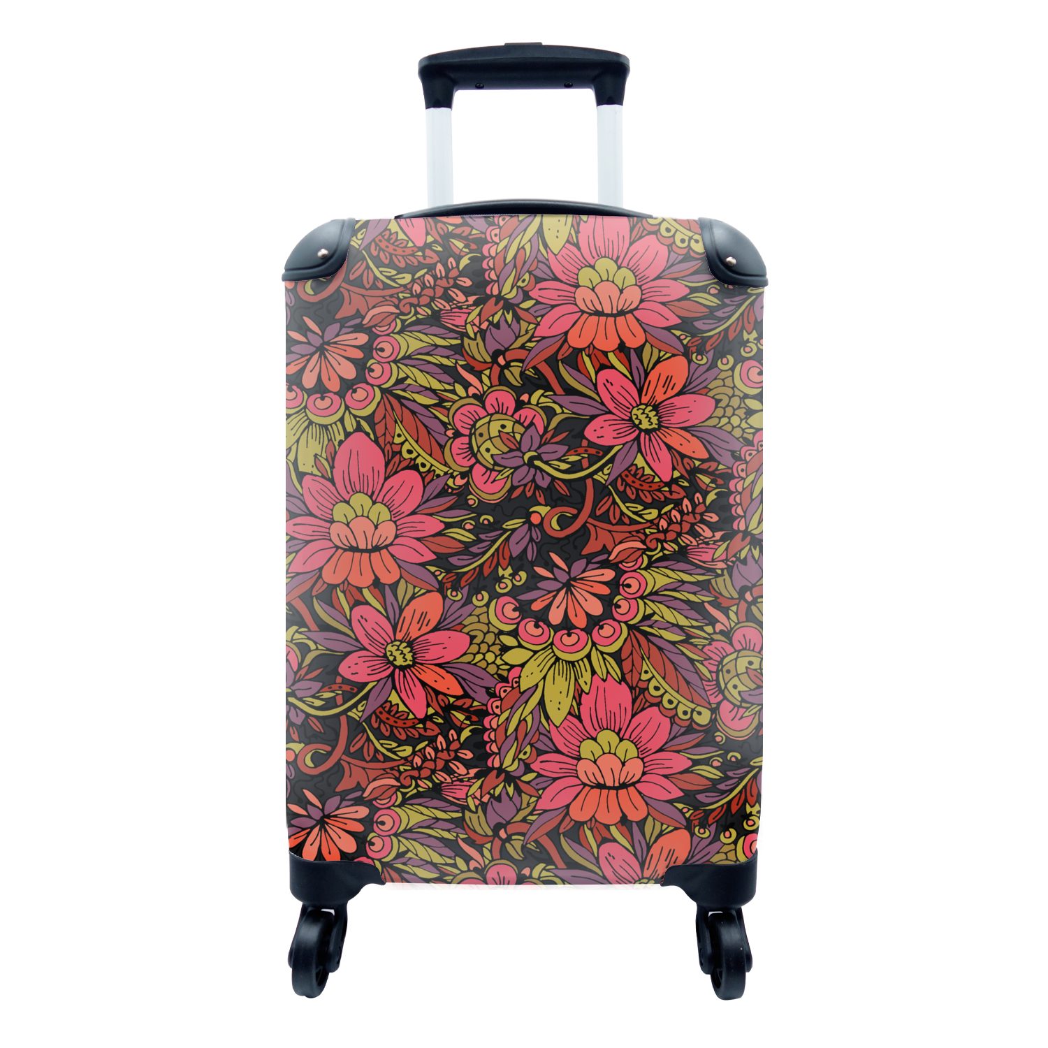 MuchoWow Handgepäckkoffer Blumen - Blätter - Design, 4 Rollen, Reisetasche mit rollen, Handgepäck für Ferien, Trolley, Reisekoffer