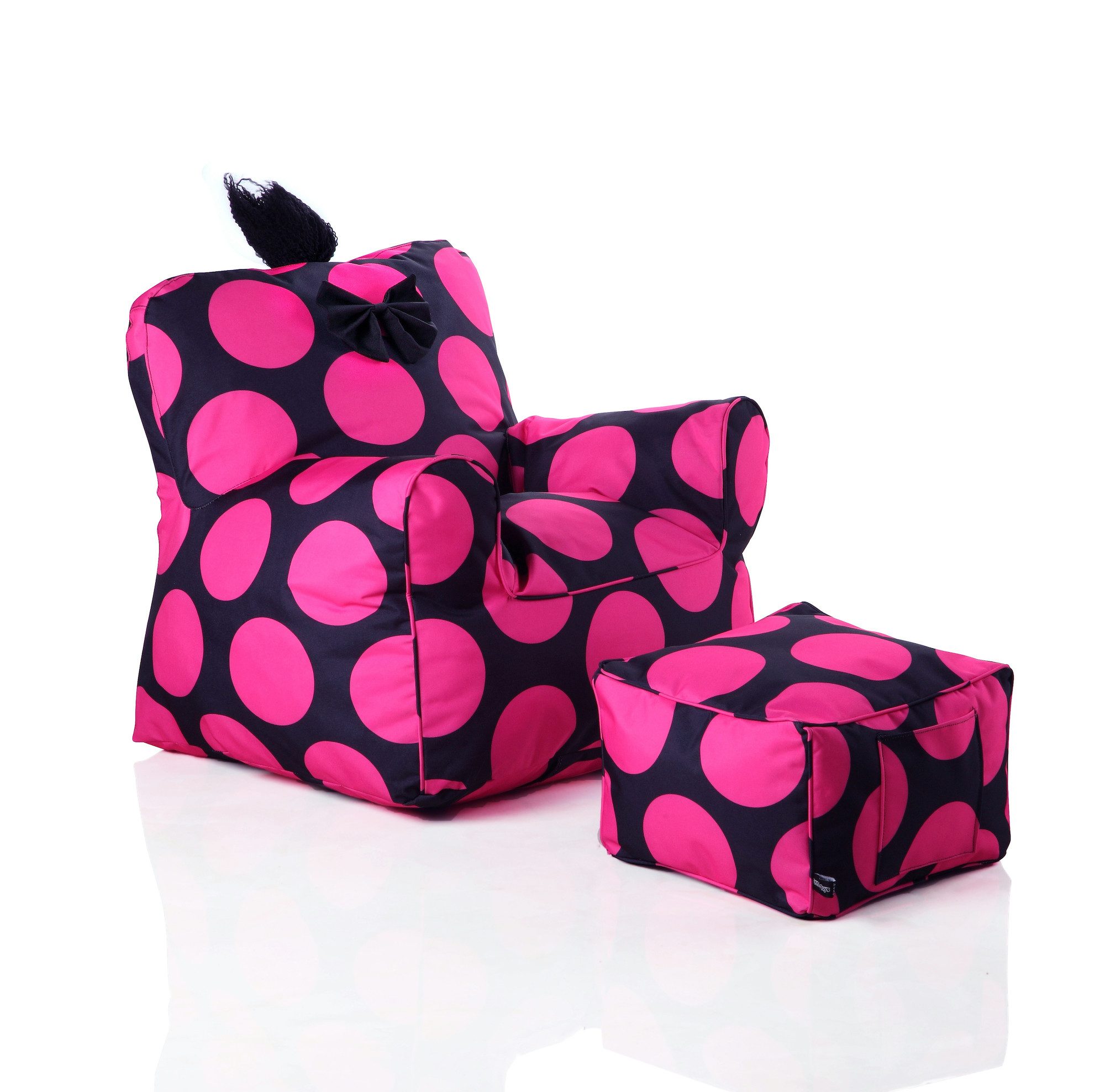 Sweety-Toys Kindersessel Sweety Toys 12152 Kindersessel Set& Hocker Schwarz mit pinken Punkten