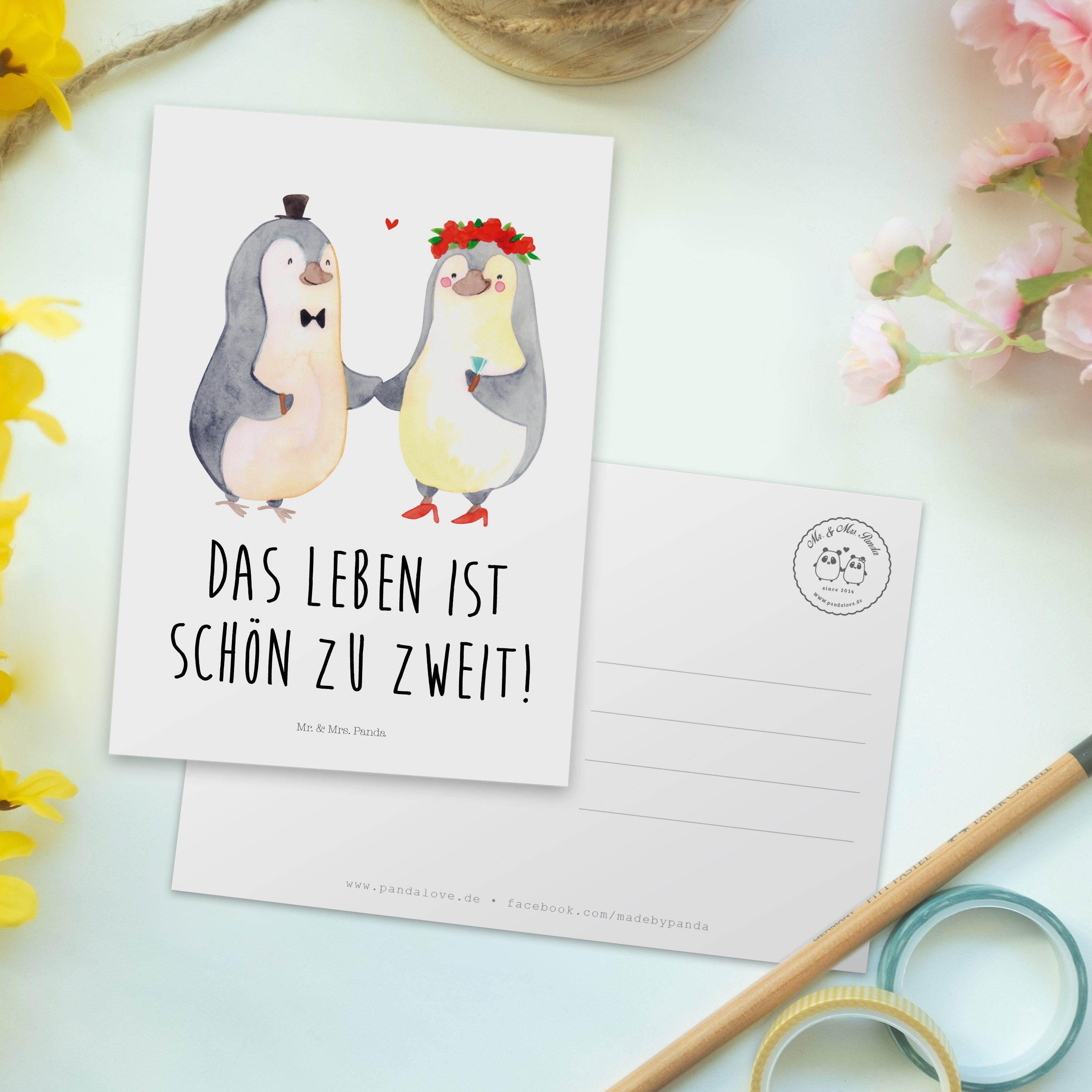 Postkarte Geschenk, - - Mr. & Geschenkkarte, Pinguin Einladungskarte, Panda Weiß Heirat Mrs. Gru