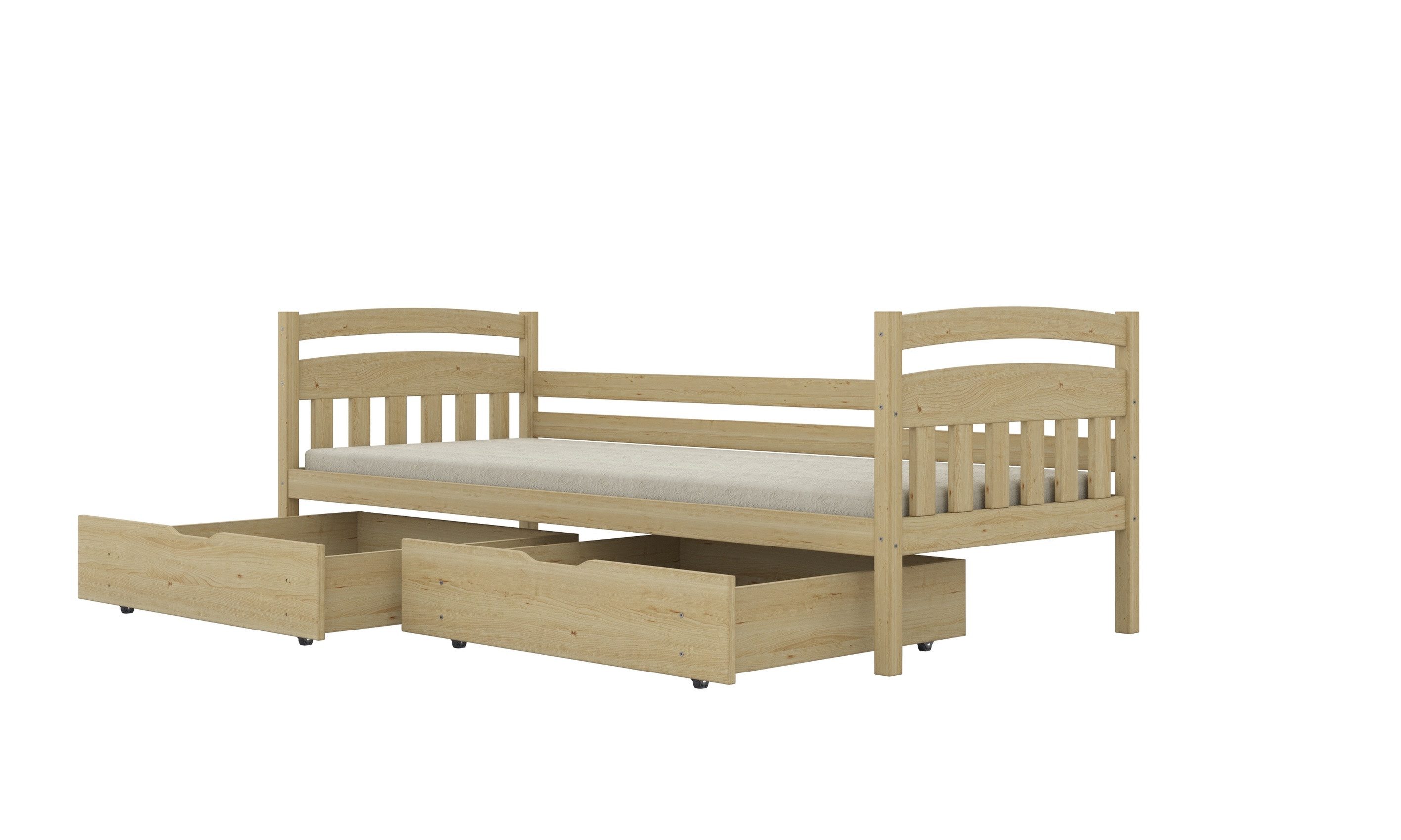 Raumhirsch Furniture Kinderbett Jugendbett, Einzelbett, Bettgestell, Funktionsbett (Maße: 169 x 87 x 82 cm (Lattenrost, Rausfallschutz, 2 Schubladen), viele Farbvarianten), 160 x 80 cm, massives Kiefernholz, für Kinder und Jugendliche