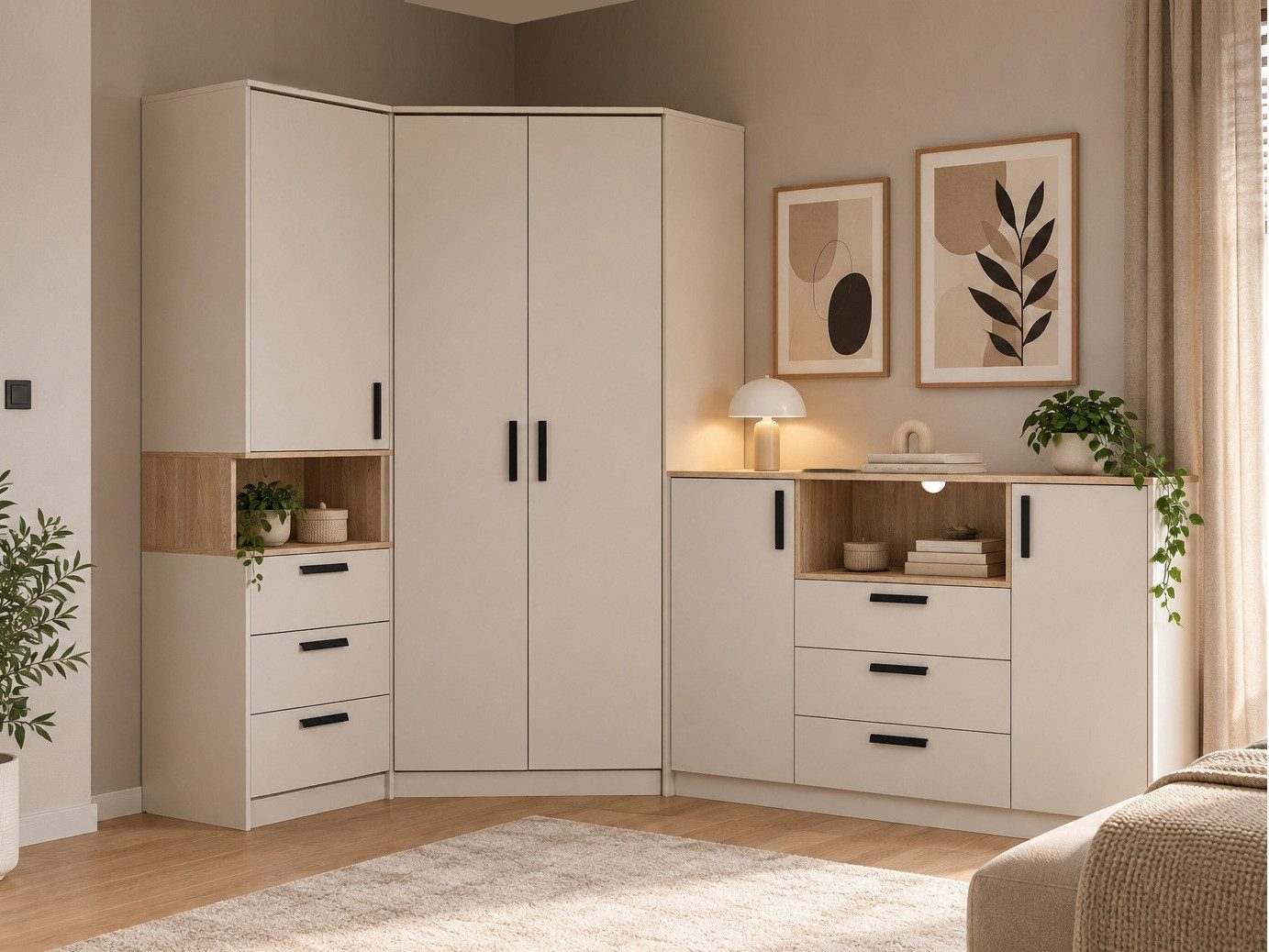Marmex Möbel Mehrzweckschrank-Set Grant Set 38 C, (3-St., Regal, Eckschrank, Kommode), Soft-Close-Scharniere, Vollauszug der Schubladen