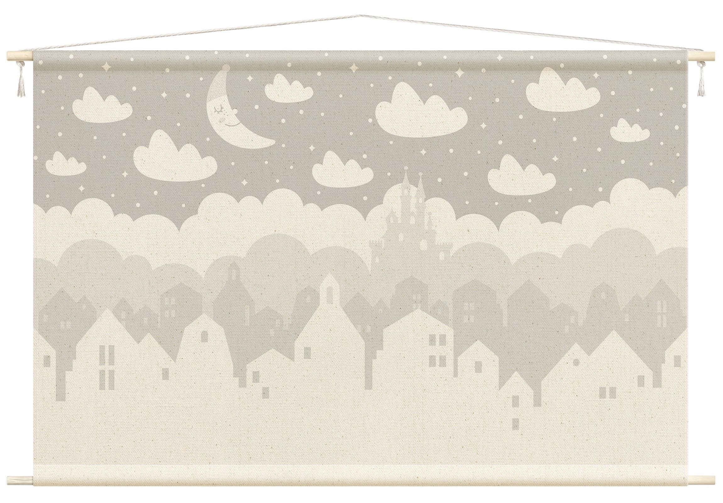 Bilderdepot24 Wandteppich Mädchenzimmer Jungenzimmer modern Städte grau, rechteckig, Höhe: 2.6 mm, großes Wandbild aus Natur-Baumwolle Wandbehang Stoffbild Tuch Wollseil
