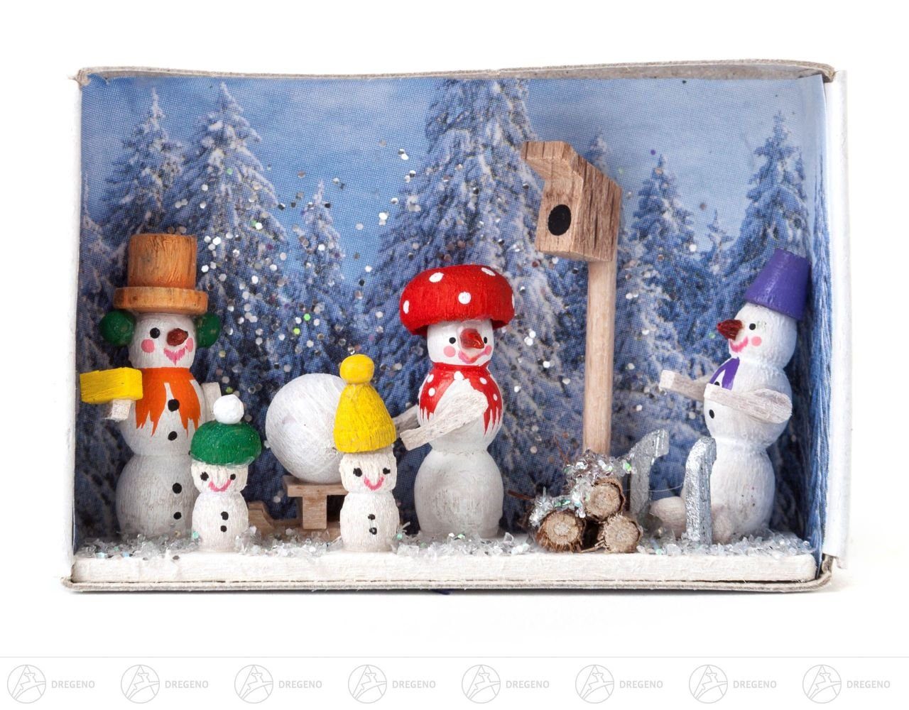 Dregeno Erzgebirge Weihnachtsfigur Miniatur Zündholzschachtel Wintermärchen Breite x Höhe ca 5,5 cmx4, für Setzkasten