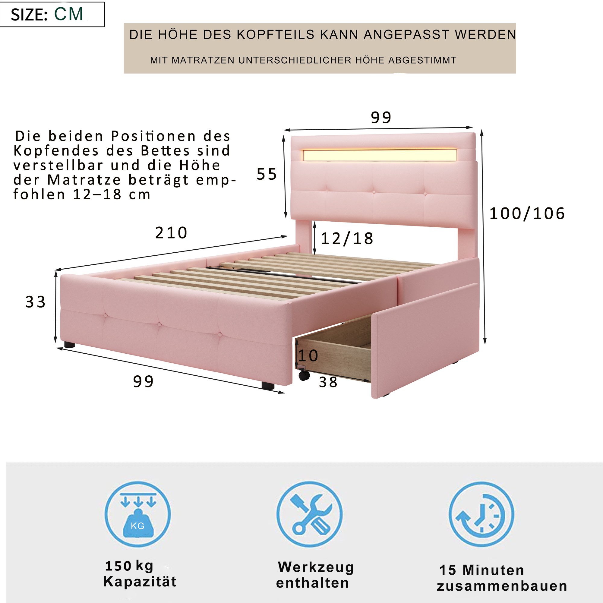 Ulife Polsterbett Einzelbett Kinderbett Jugendbett mit günstig online kaufen