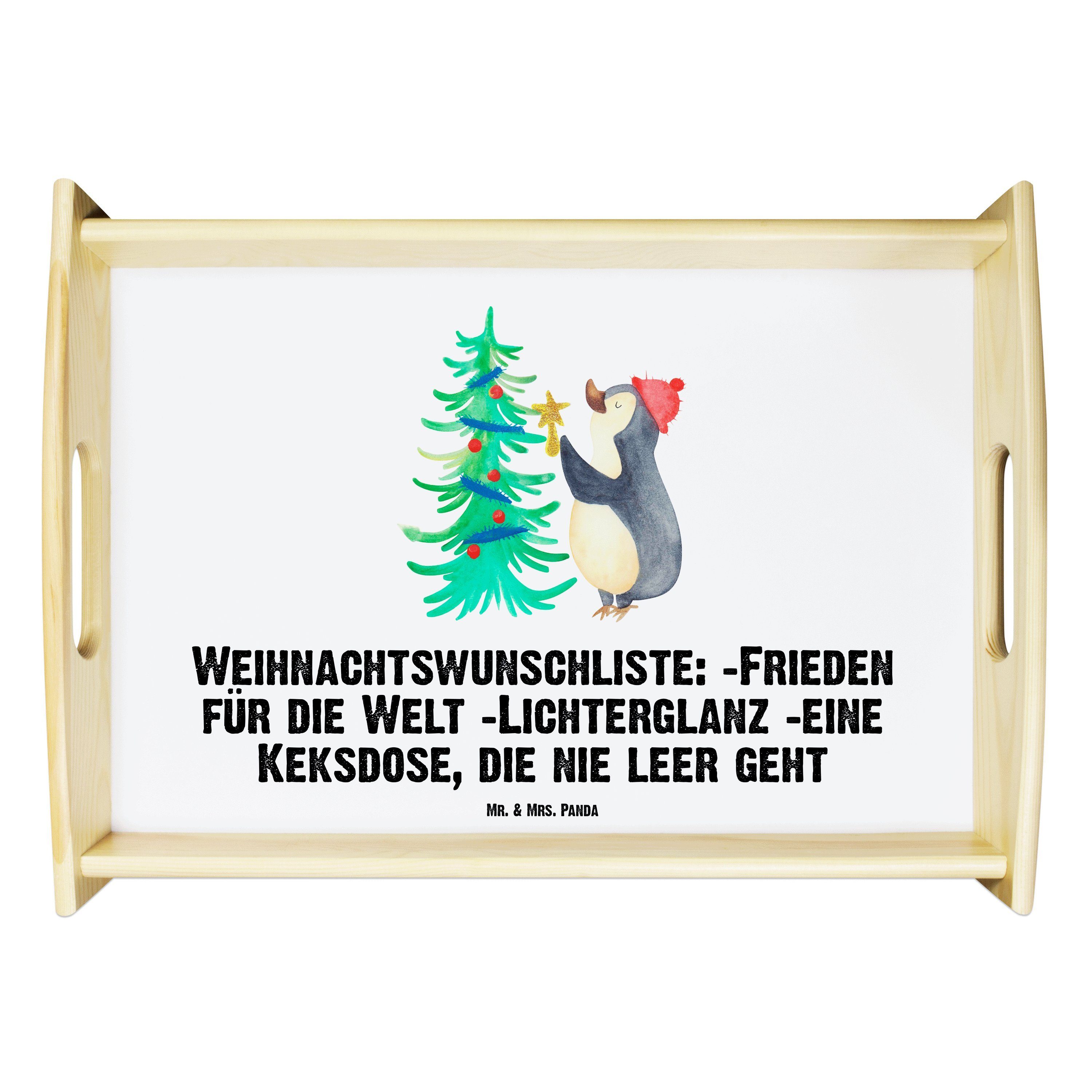 Mr. & Mrs. Panda Tablett Pinguin Weihnachtsbaum - Weiß - Geschenk, Nikolaus, Heiligabend, Wint, Echtholz lasiert, (1-tlg)