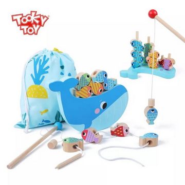 Tooky Toy Spiel, Angelspiel TH698 Holz 25teilig, Stapelspiel, Fädelspiel, Steckspiel