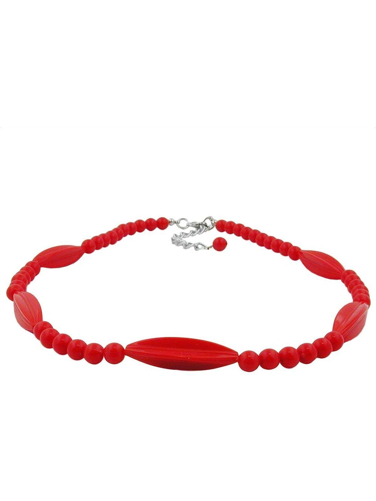 Rillenolive Kunststoff (1-tlg) und Perlenkette Gallay silberfarbig Perle Verschluss rot 42cm