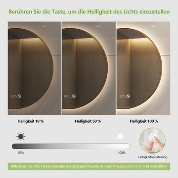 S'AFIELINA Badspiegel Runder LED Badezimmerspiegel Energiesparender Wandspiegel, TouchSchalter,Beschlagfrei,Neutralweiß 4300K,Helligkeit Einstellbar
