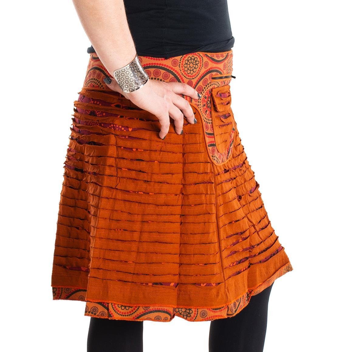 Elfen, Cutwork Wickelrock dunkelrot-orange Goa, Druckknöpfe Blumen Mandala Sidebag Hippie, Style Rock Ethno Vishes