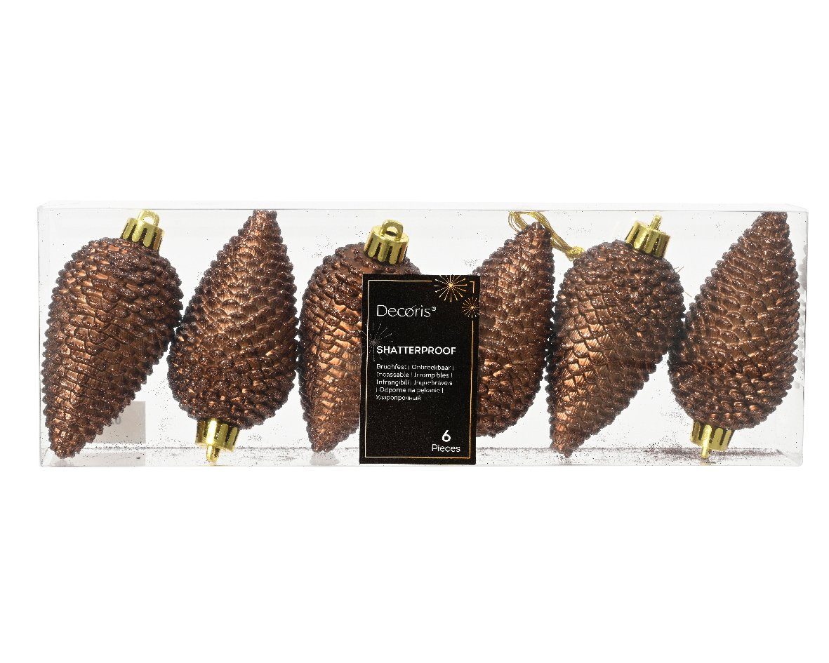 Kaemingk Christbaumschmuck, Christbaumschmuck Zapfen 8cm Kunststoff 6 Stück - Espressobraun