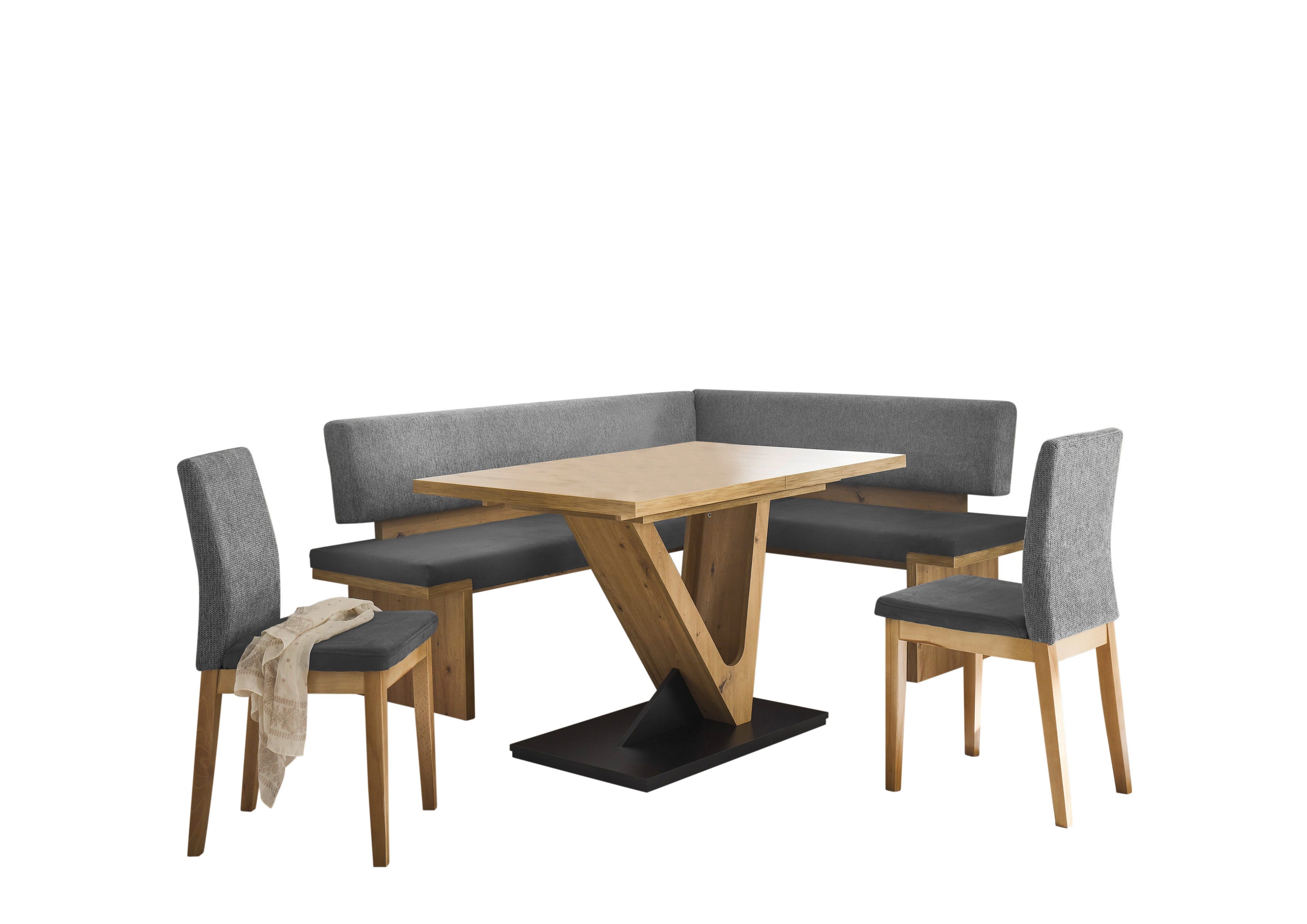 Stolebaenk Eckbankgruppe Manduria MAMAFA Links Artisan 197, (Eckbank Set, 1xEckbank, 1xTisch, 2x Stuhl), Rücken der Eckbank echt bezogen