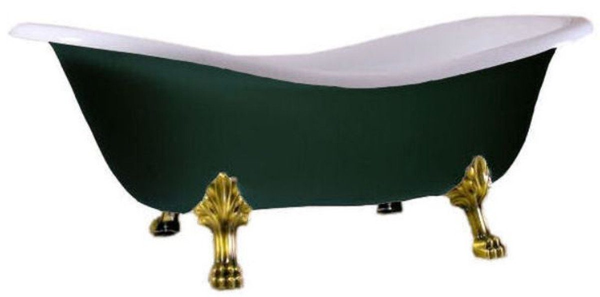 Casa Padrino Badewanne Luxus Jugendstil Badewanne Weiß / Moosgrün / Gold 188 x 83 x H. 69 cm - Freistehende Retro Badewanne mit Löwenfüßen - Retro Badezimmer Möbel