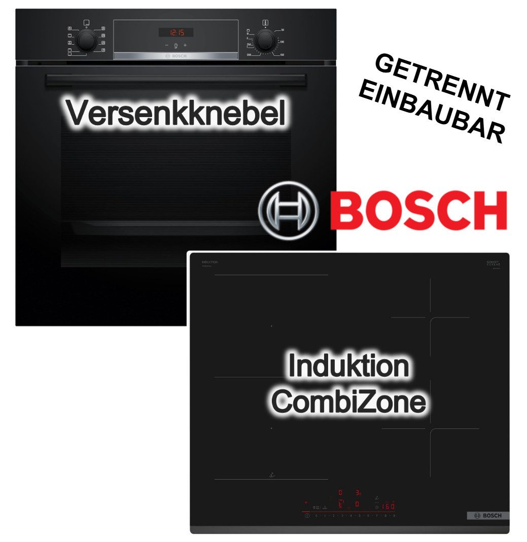 BOSCH Backofen-Set Backofen 3DHeißluft Hydrolyse+ Induktionskochfeld PowerBoost CombiZone