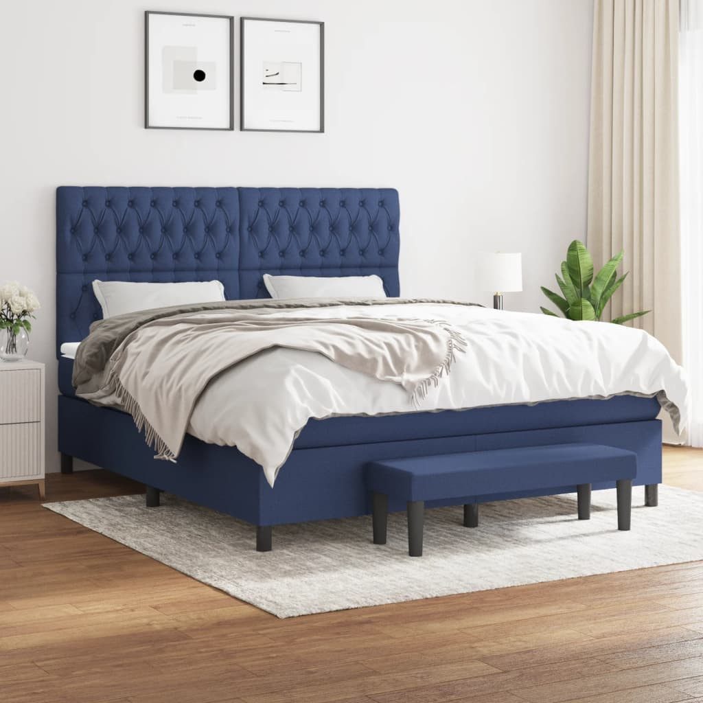 vidaXL Boxspringbett, Boxspringbett mit Matratze Blau 180x200 cm Stoff günstig online kaufen