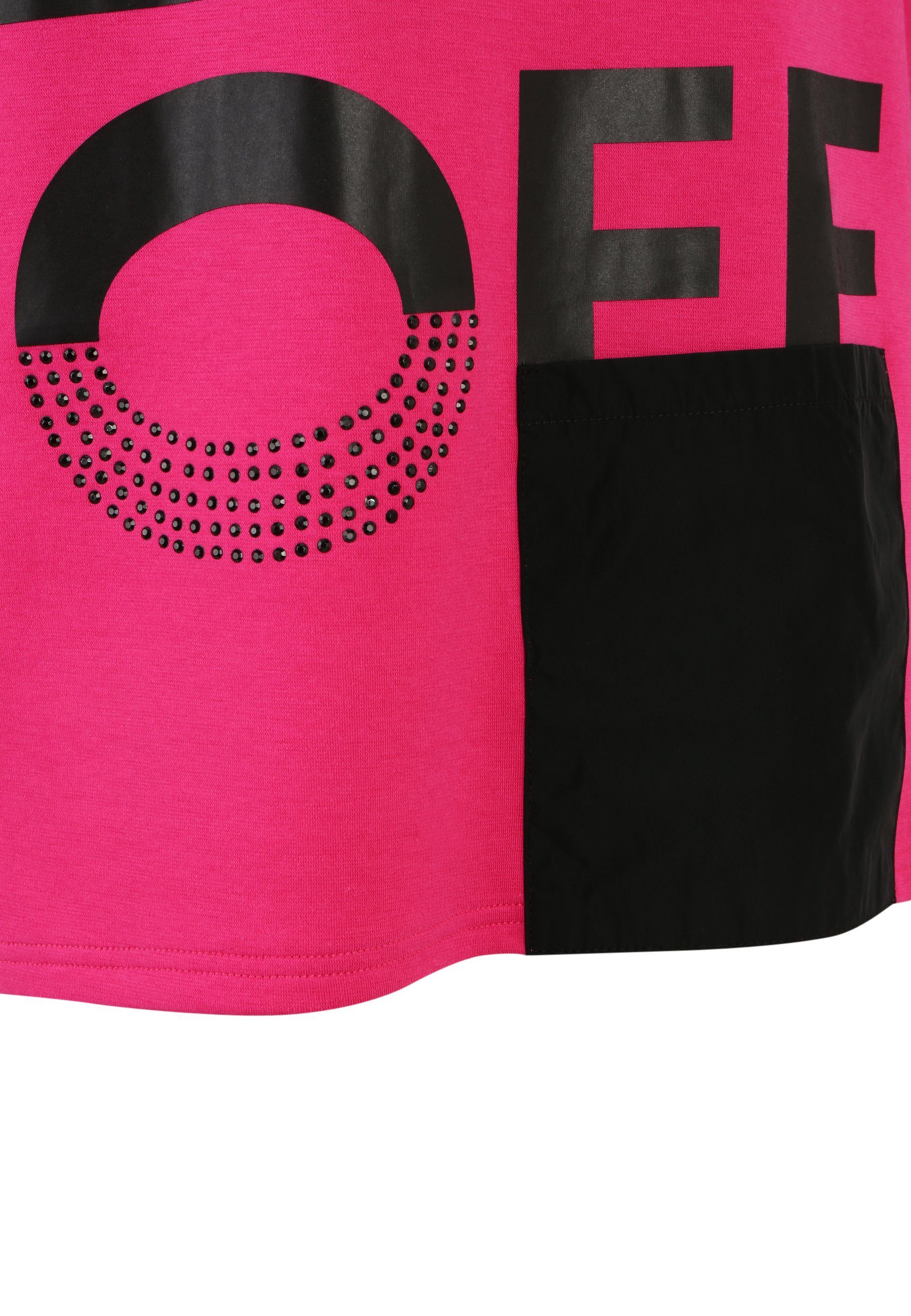 Doris Streich mit mit Nylon-Tasche modernem Longshirt Sweatshirt PINK Motivprint und Design