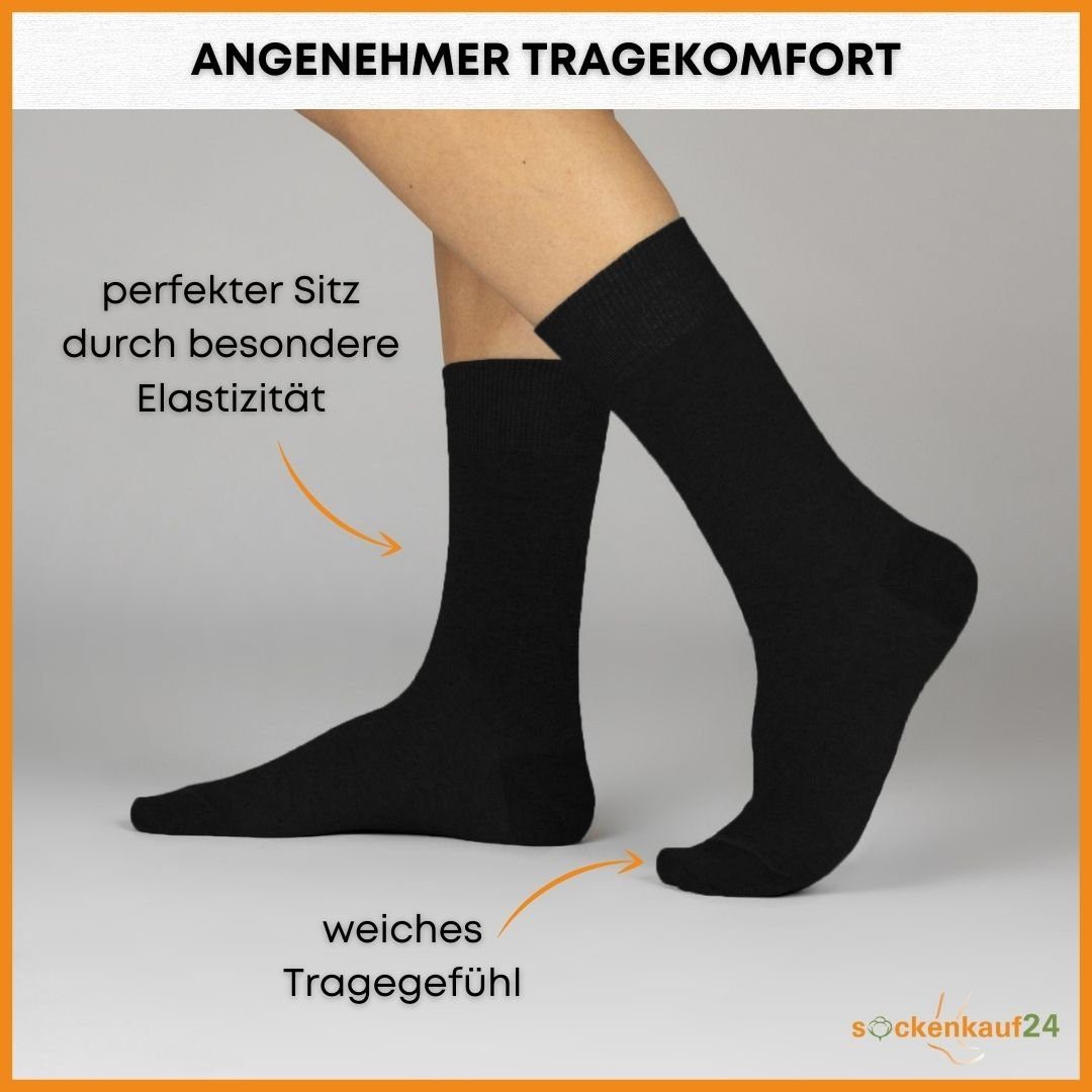 sockenkauf24 Socken 10 Paar Damen & Herren Socken Business Socken Baumwolle (Schwarz, 39-42) mit Komfortbund (Basicline)