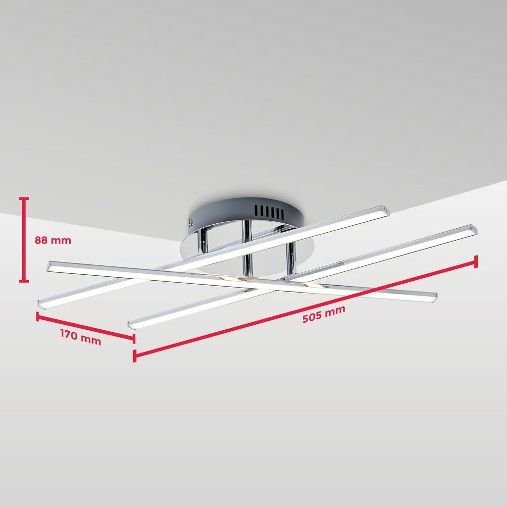 B.K.Licht Deckenleuchte LED Deckenlampe 12,5W integriert, 505x170x88 1150lm modern IP20 Chrom LED fest - warmweiß Badezimmer (LxBxH) 3000K BKL1194