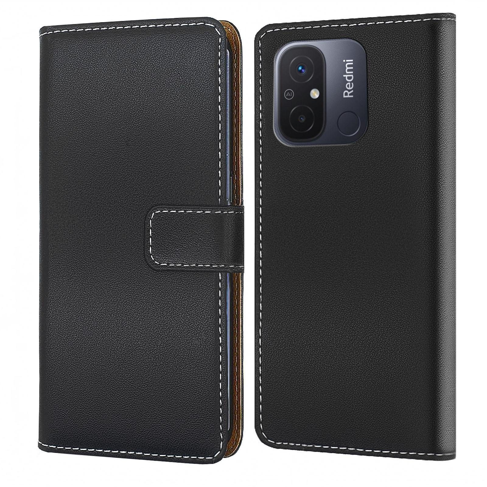 Numerva Handyhülle Bookstyle Etui Handytasche für Xiaomi Redmi 12C, Schutzhülle Klapphülle Flip Cover Schwarz