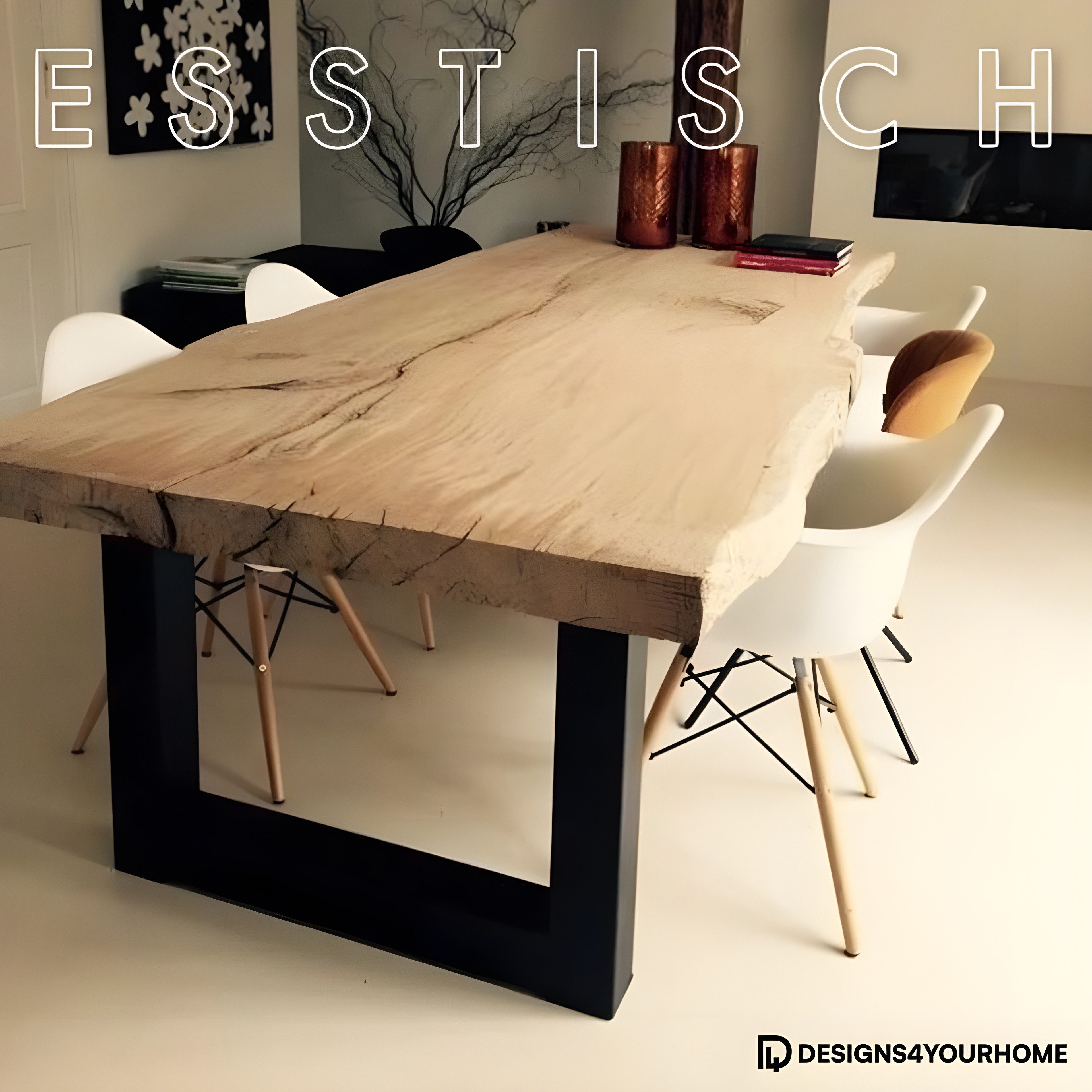 designs4yourhome Esstisch Lissabon aus Massivholz eleganter Tischplatte ideal für Esszimmer (Massivholz), Holzplatte bis 60mm