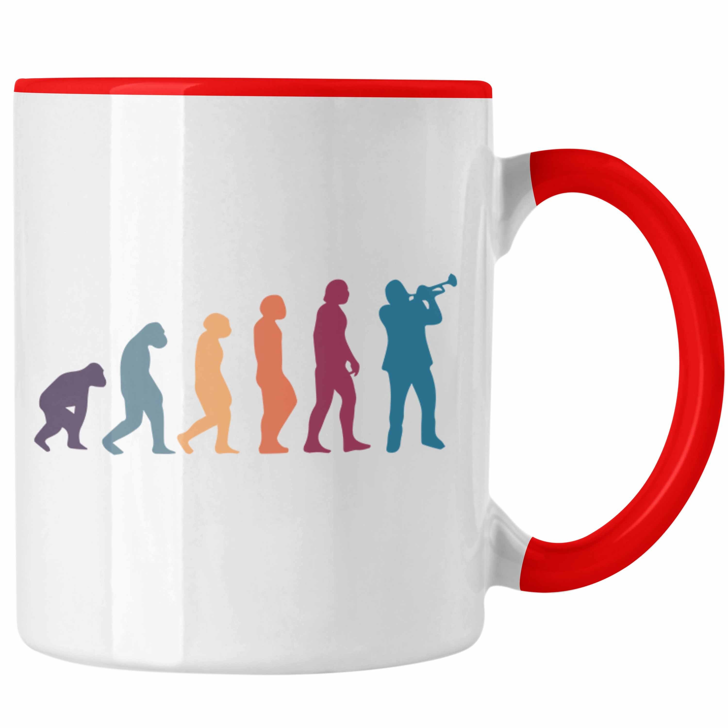 Geschenkidee Geschenk Evolution Tasse Posaunist Trendation Tasse Kaffeebecher Rot Posaune