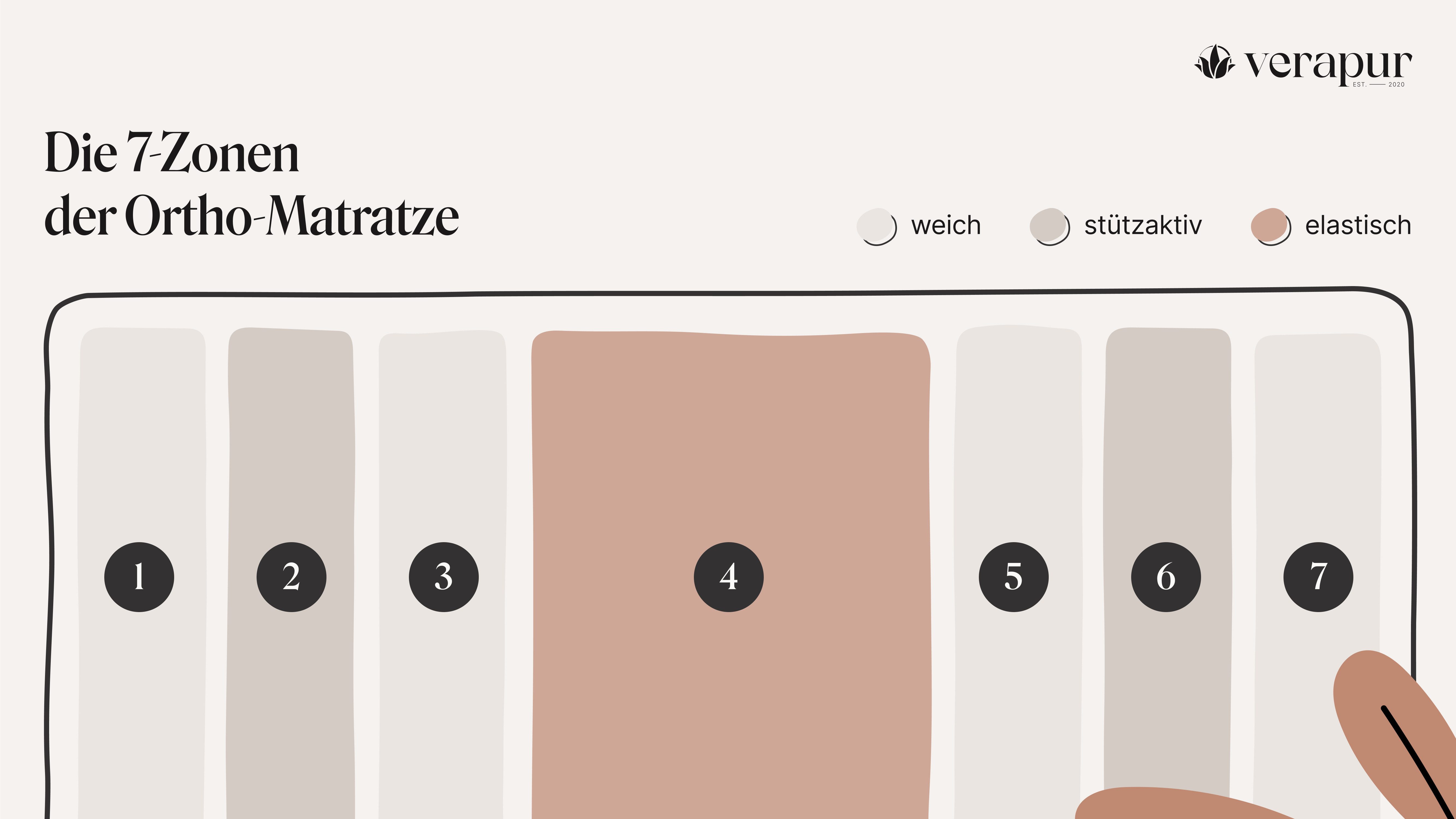 Taschenfederkernmatratze Ortho Plus (H2 oder H3 – 60 - 110 KG – Unser Bestseller), verapur, 23 cm hoch, 7 Zonen Tonntaschenfederkernmatratze