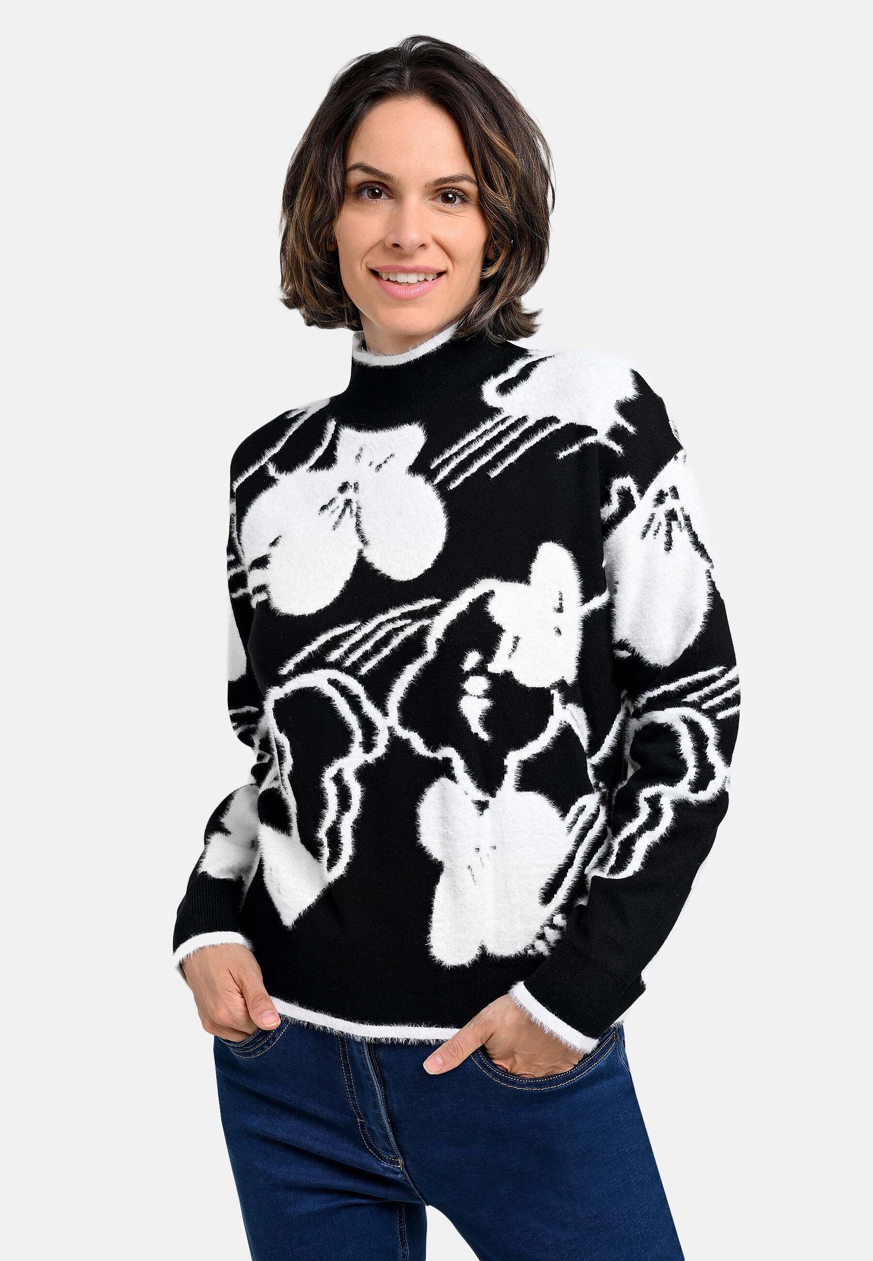 BICALLA Strickpullover Strickpullover mit Blütenmuster in Schwarz/Weiß (1-t günstig online kaufen
