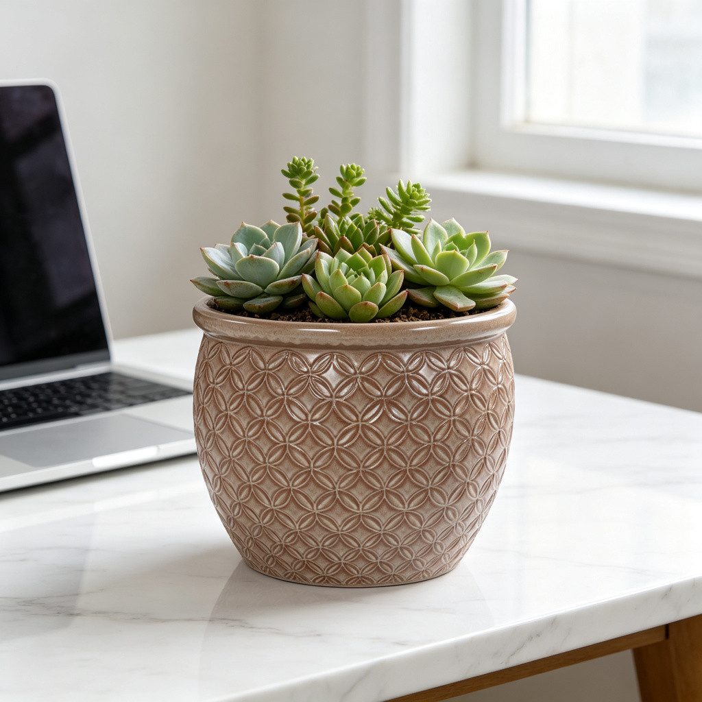 Odikalo Blumentopf Handgefertigter Keramik Pflanztopf-Set mit Ablauflöchern (38,5/30,5/23cm) Glänzend mit horizontaler Wellenrillen-Struktur atmungsaktiv frostsicher für Garten & Balkon)